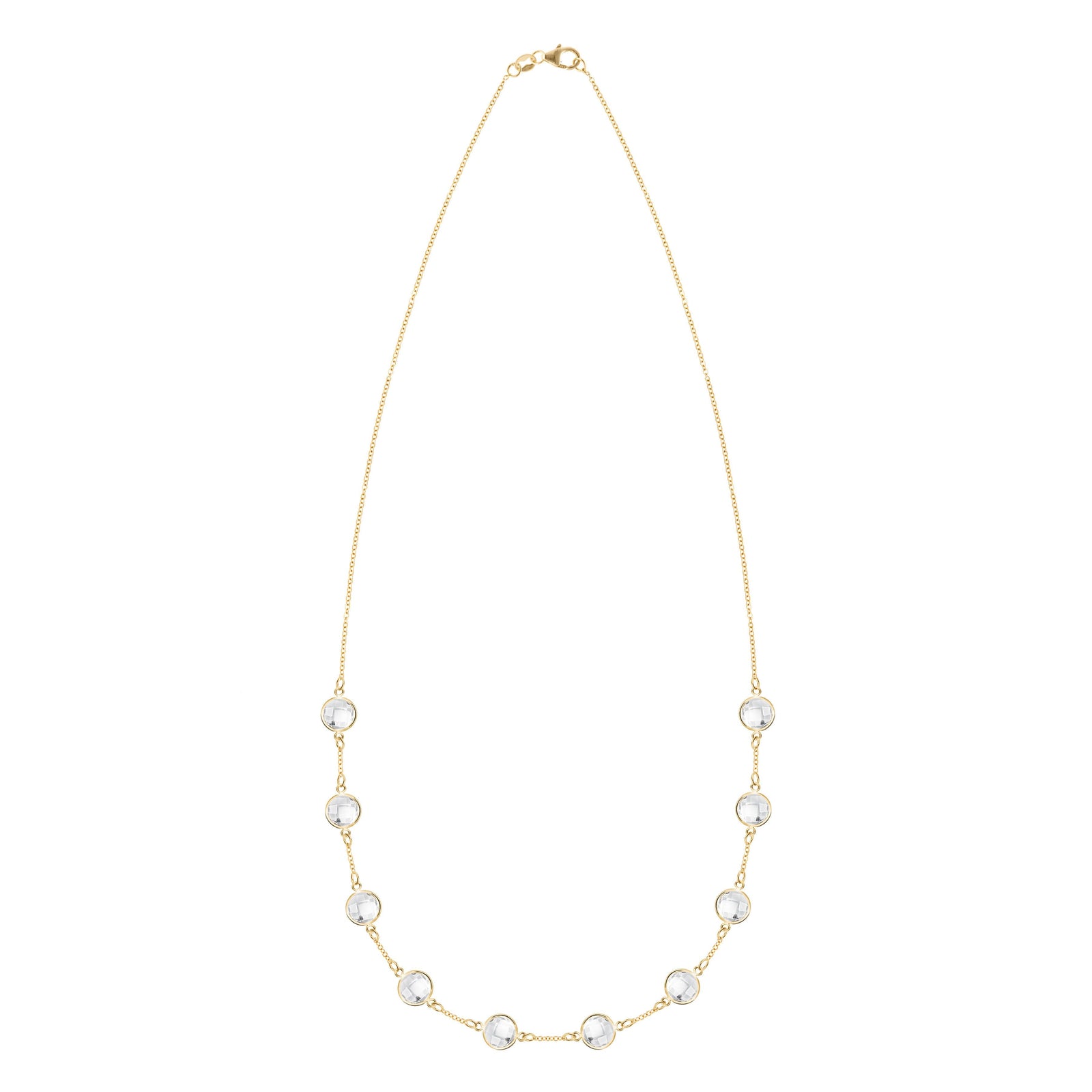 Grand 14k yellow gold 1.17 mm cable chain necklace featuring ten 6 mm briolette cut bezel set gemstones