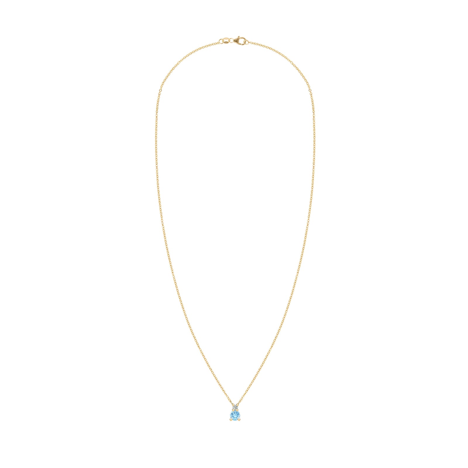 Greenwich cable chain necklace featuring one 4 mm Nantucket blue topaz & one 2.1 mm diamond bezel set in 14k yellow gold
