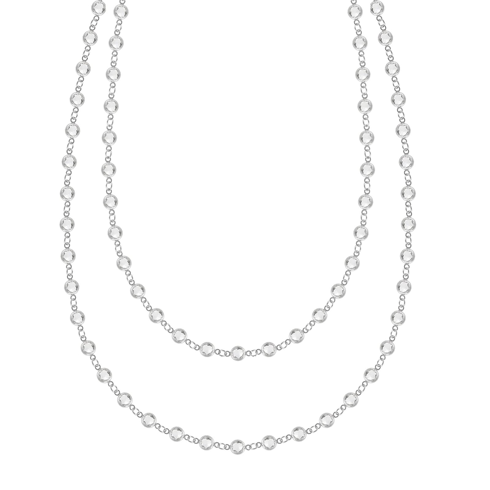 Newport Wrap necklace featuring 4 mm briolette cut white topaz bezel set in 14k white gold