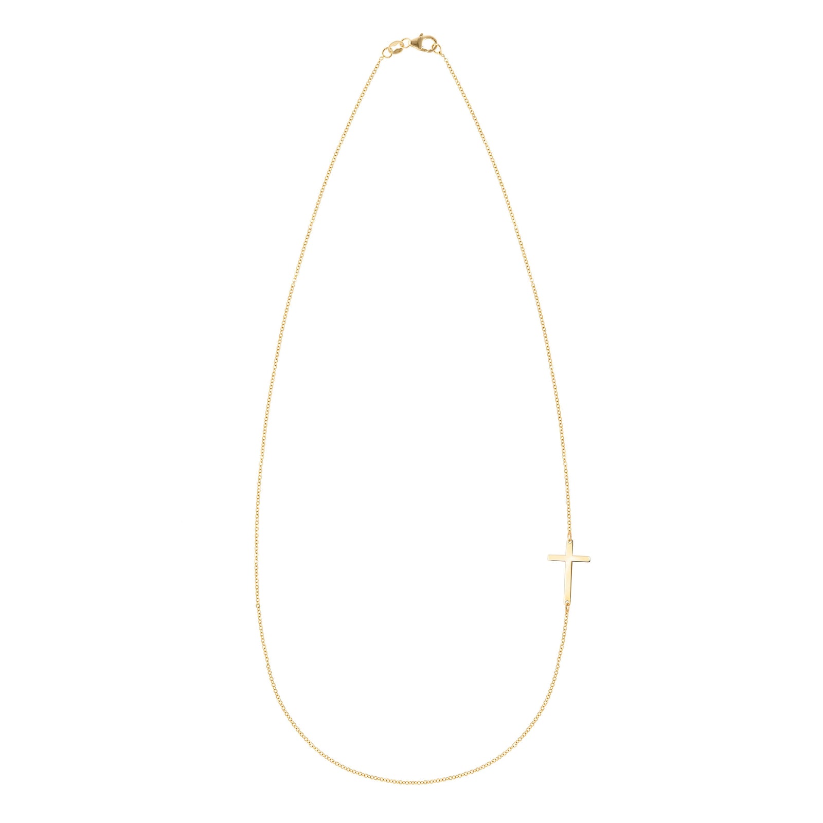 14k yellow gold 1.17 mm cable chain necklace featuring a 1/2" cutout cross