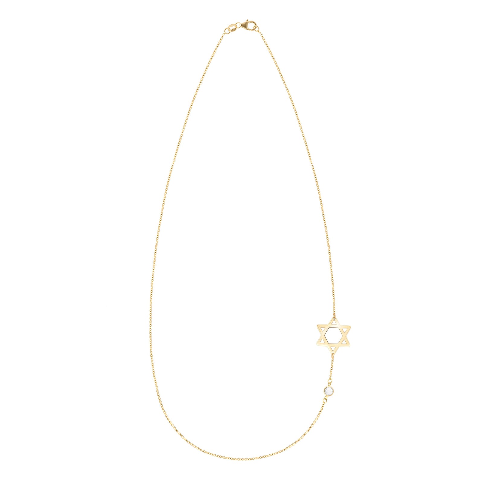 14k yellow gold Classic cable chain necklace featuring one birthstone and a 1/2" cutout Star of David