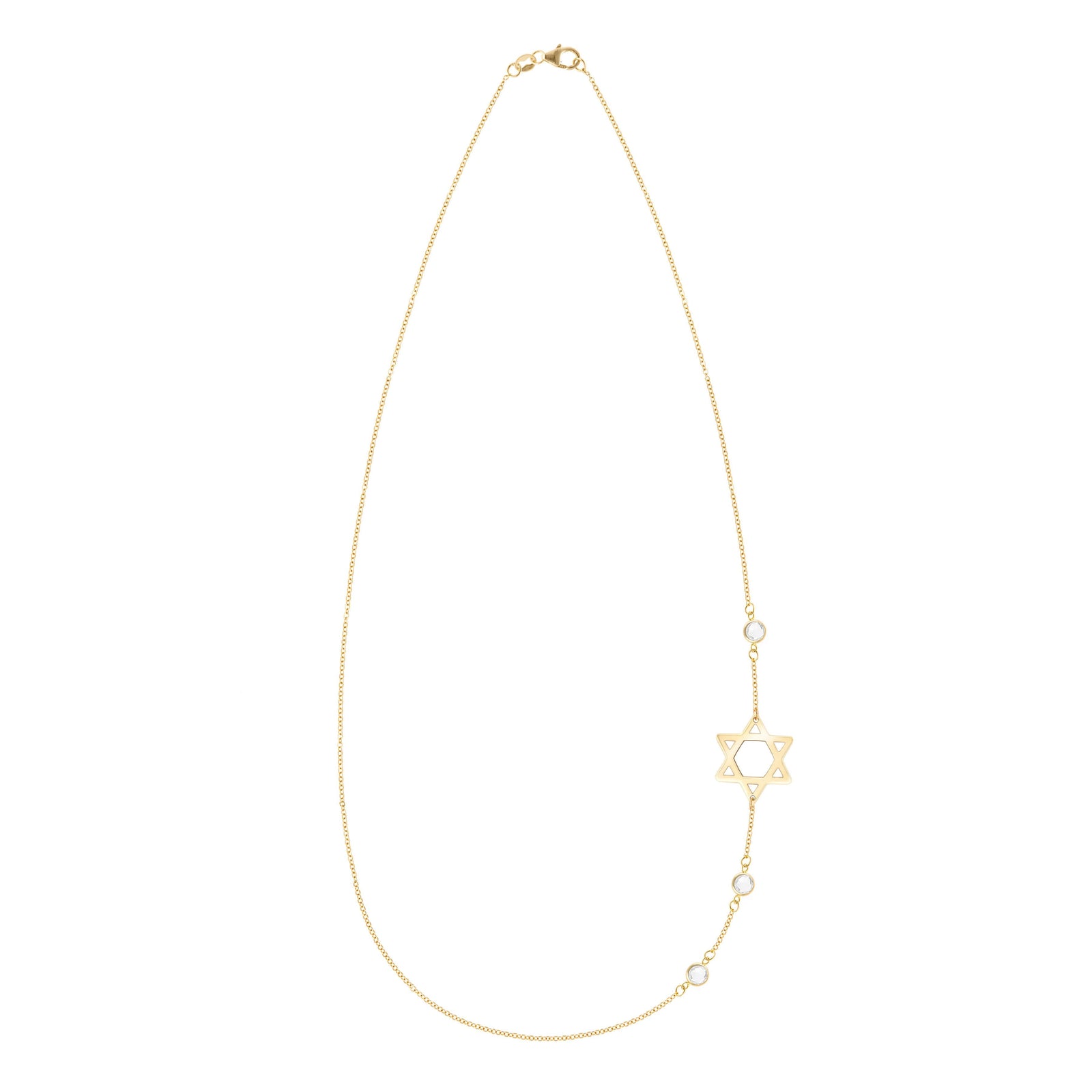 14k yellow gold cable chain Classic necklace featuring three birthstones and a 1/2" cutout Star of David