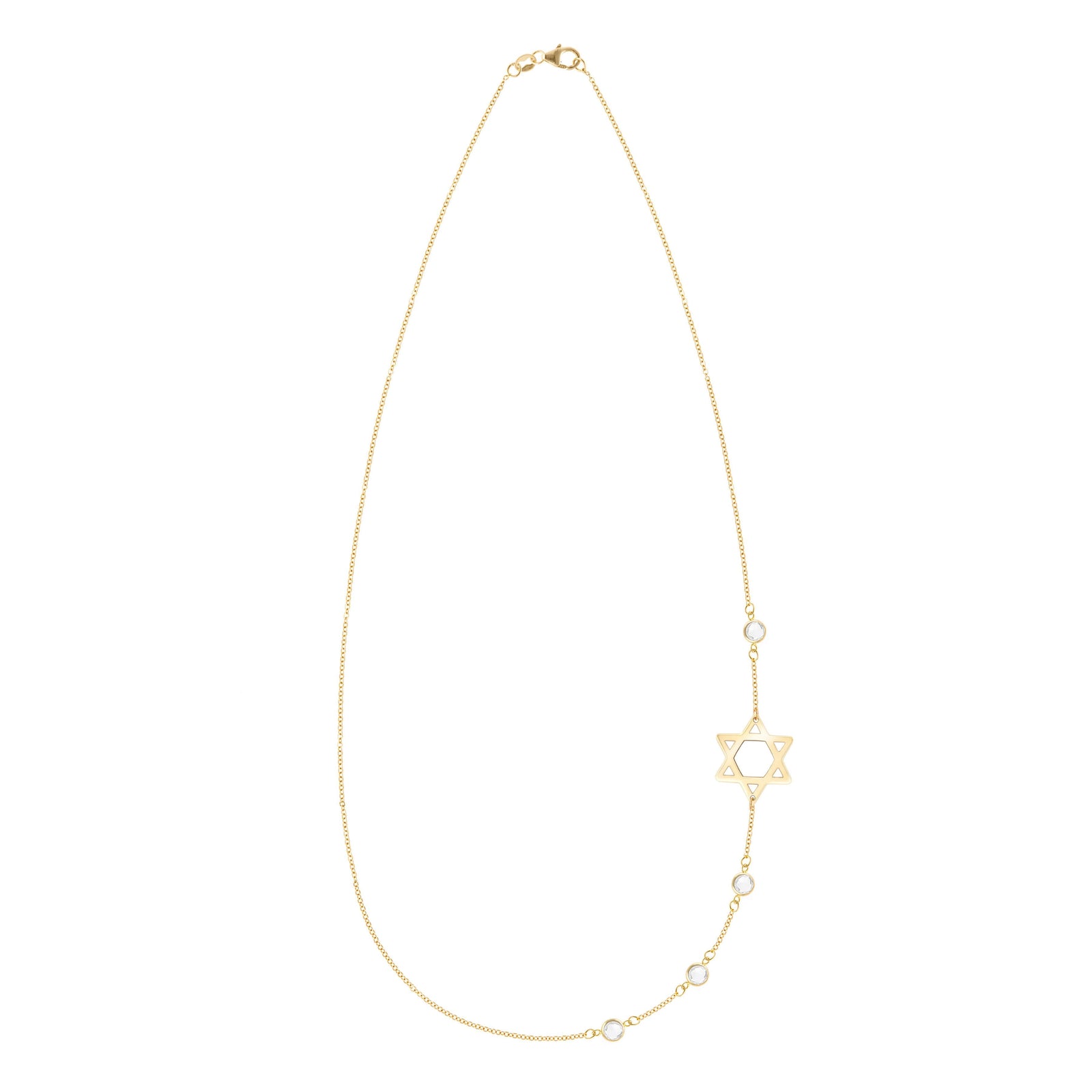 14k yellow gold cable chain Classic necklace featuring four birthstones and a 1/2" cutout Star of David