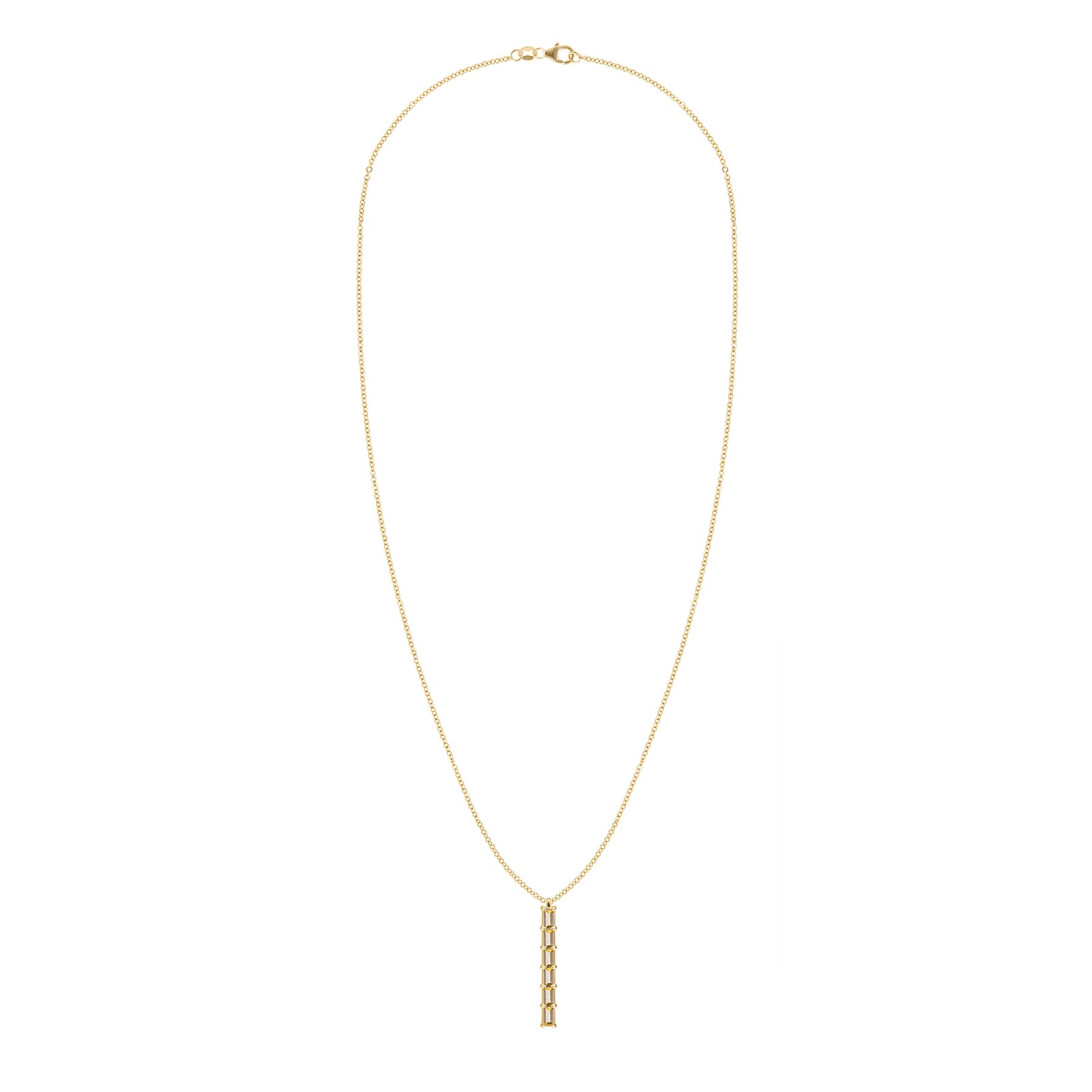 Providence vertical bar pendant necklace featuring 6 petite Citrine baguette stones set in 14k yellow gold