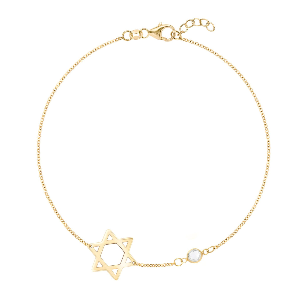 14k yellow gold Classic cable chain bracelet featuring one birthstone and a 1/2" cutout Star of David - front view