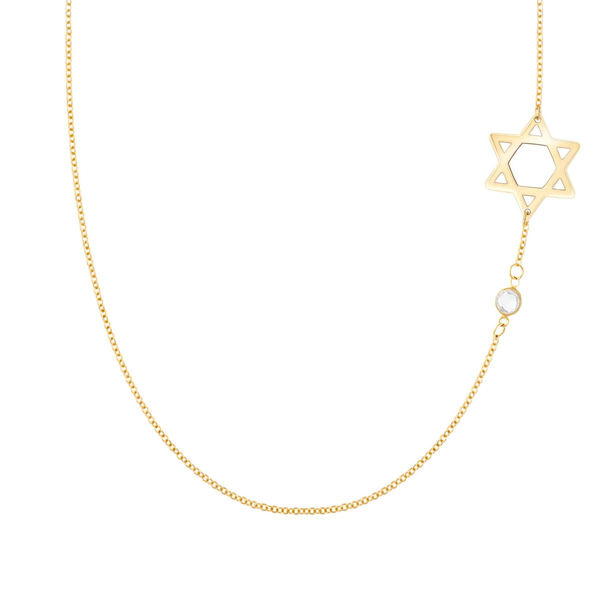 14k yellow gold Classic necklace featuring one birthstone and a 1/2" cutout Star of David - front view
