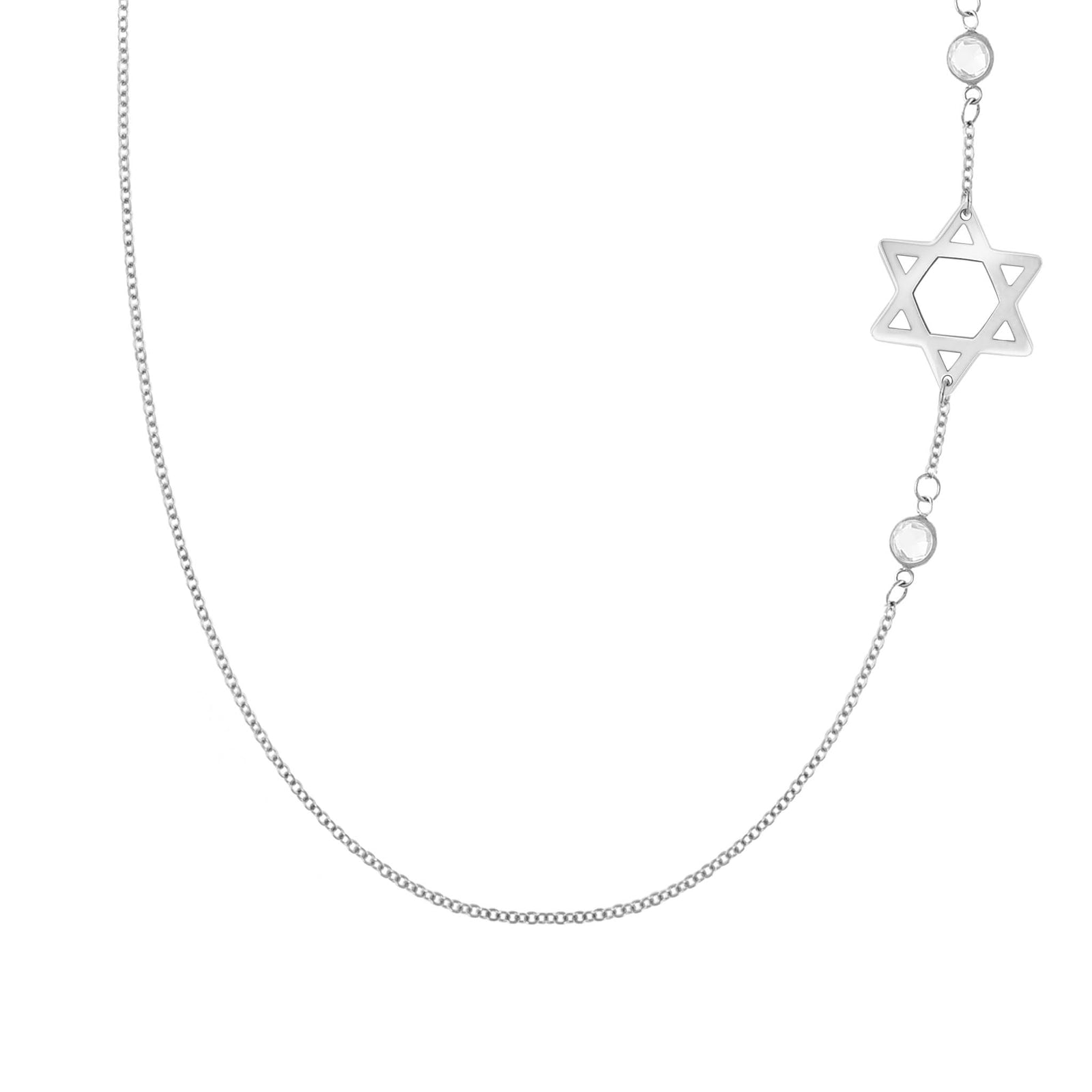 14k white gold Classic necklace featuring two birthstones and a 1/2" cutout Star of David