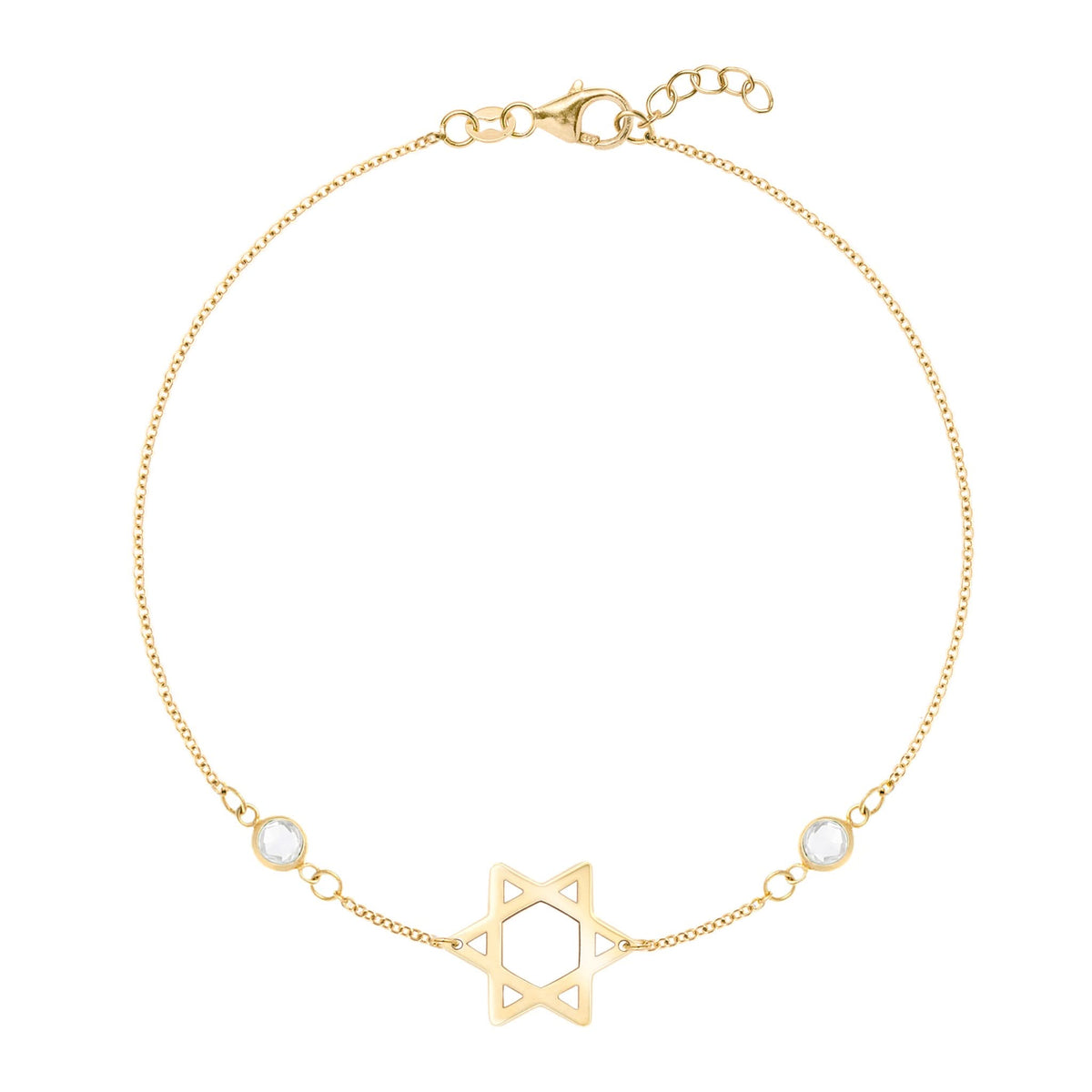 14k yellow gold Classic cable chain bracelet featuring two birthstones and a 1/2" cutout Star of David - front view