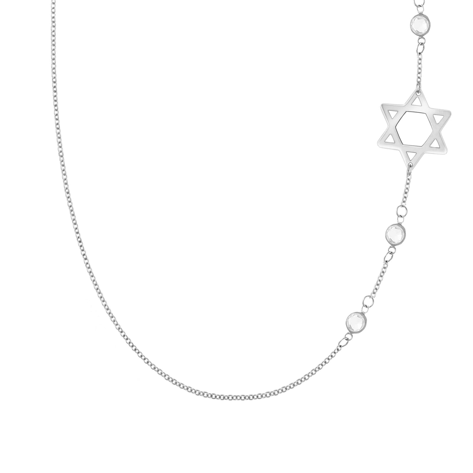 14k white gold Classic necklace featuring three birthstones and a 1/2" cutout Star of David