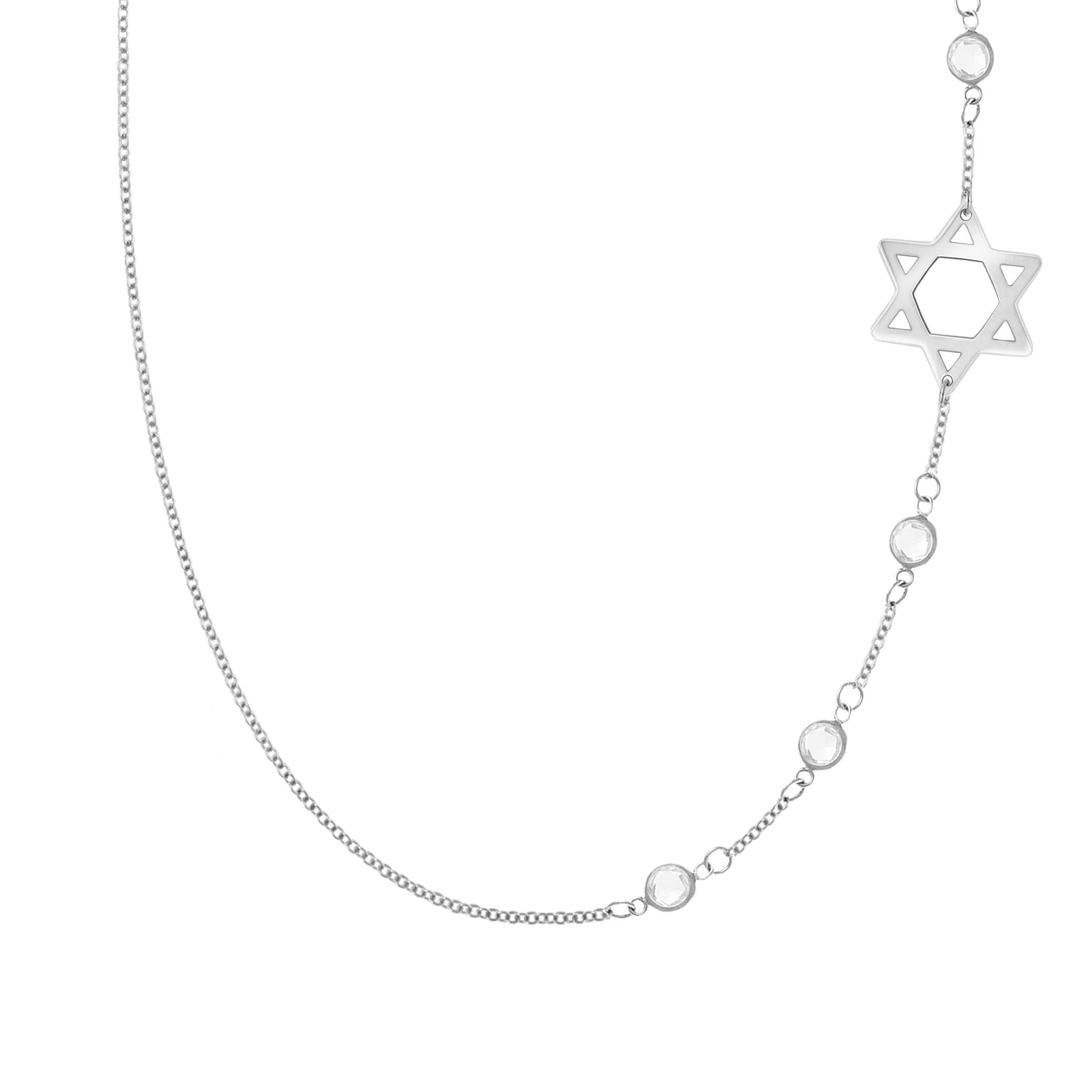 14k white gold Classic necklace featuring four birthstones and a 1/2" cutout Star of David