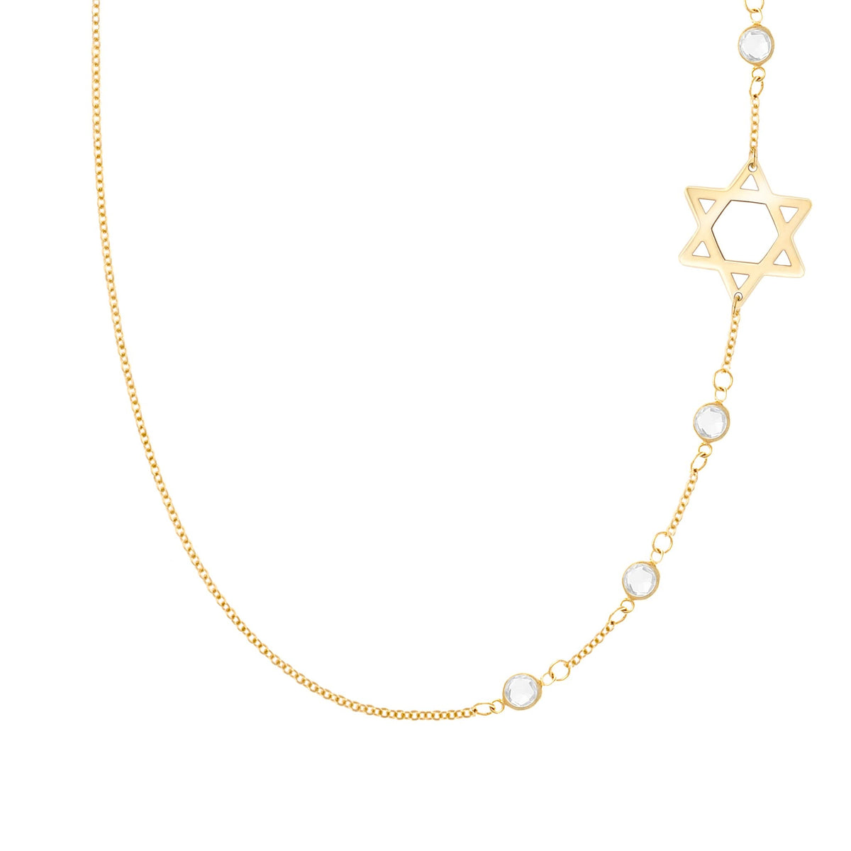 14k yellow gold Classic necklace featuring four birthstones and a 1/2" cutout Star of David - front view