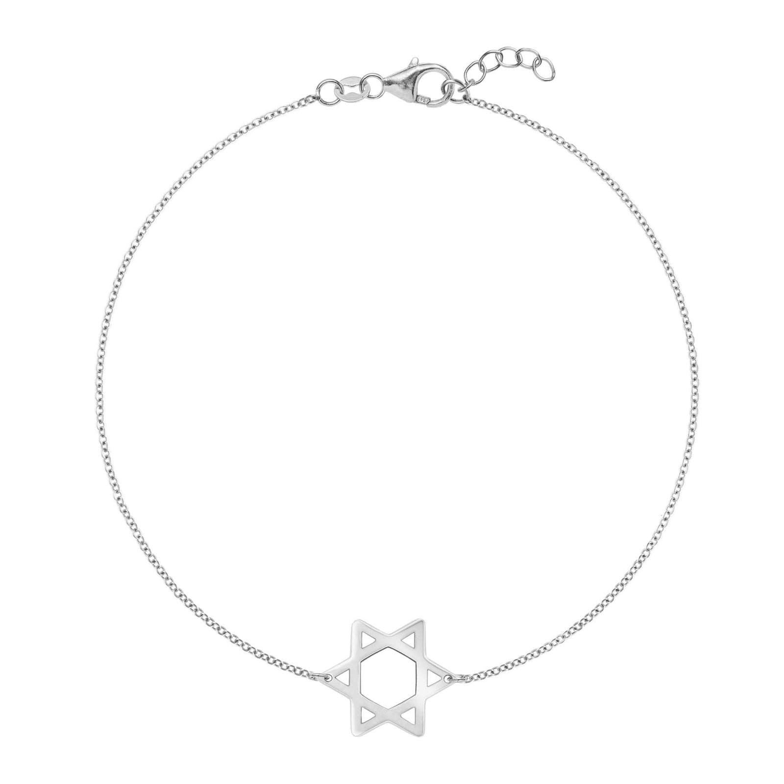 14k white gold Classic cable chain bracelet featuring a 1/2" cutout Star of David