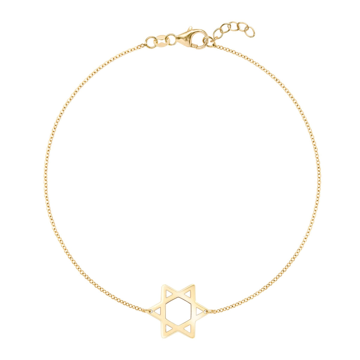 14k yellow gold Classic cable chain bracelet featuring a 1/2" cutout Star of David - front view
