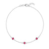 Bayberry 1.17 mm cable chain birthstone bracelet featuring three 4 mm briolette rubies bezel set in 14k white gold