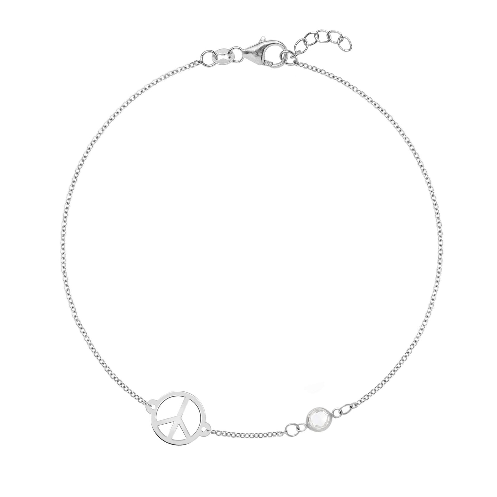 Peace Sign & 1 Birthstone Bracelet in 14k Gold