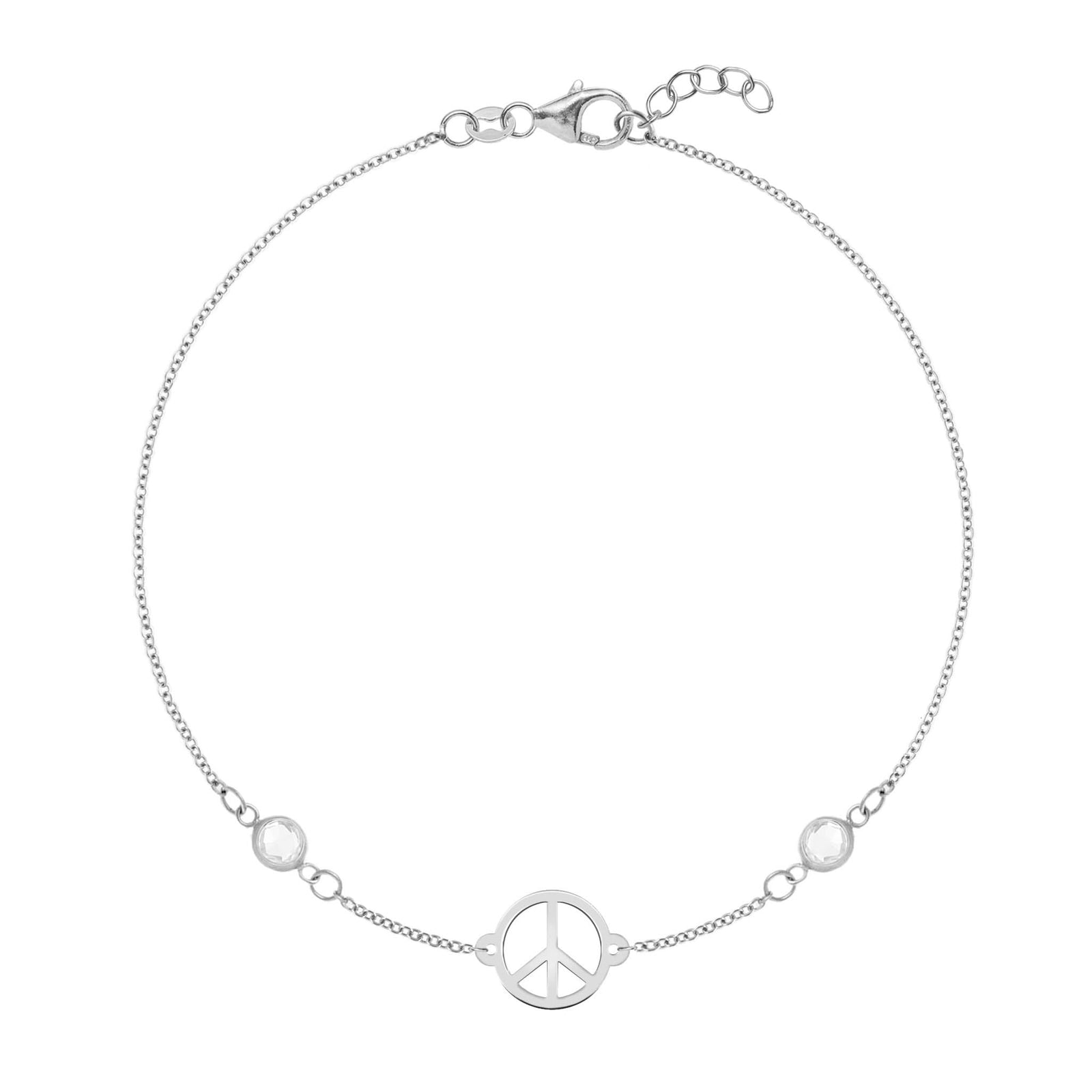 Peace Sign & 2 Birthstone Bracelet in 14k Gold