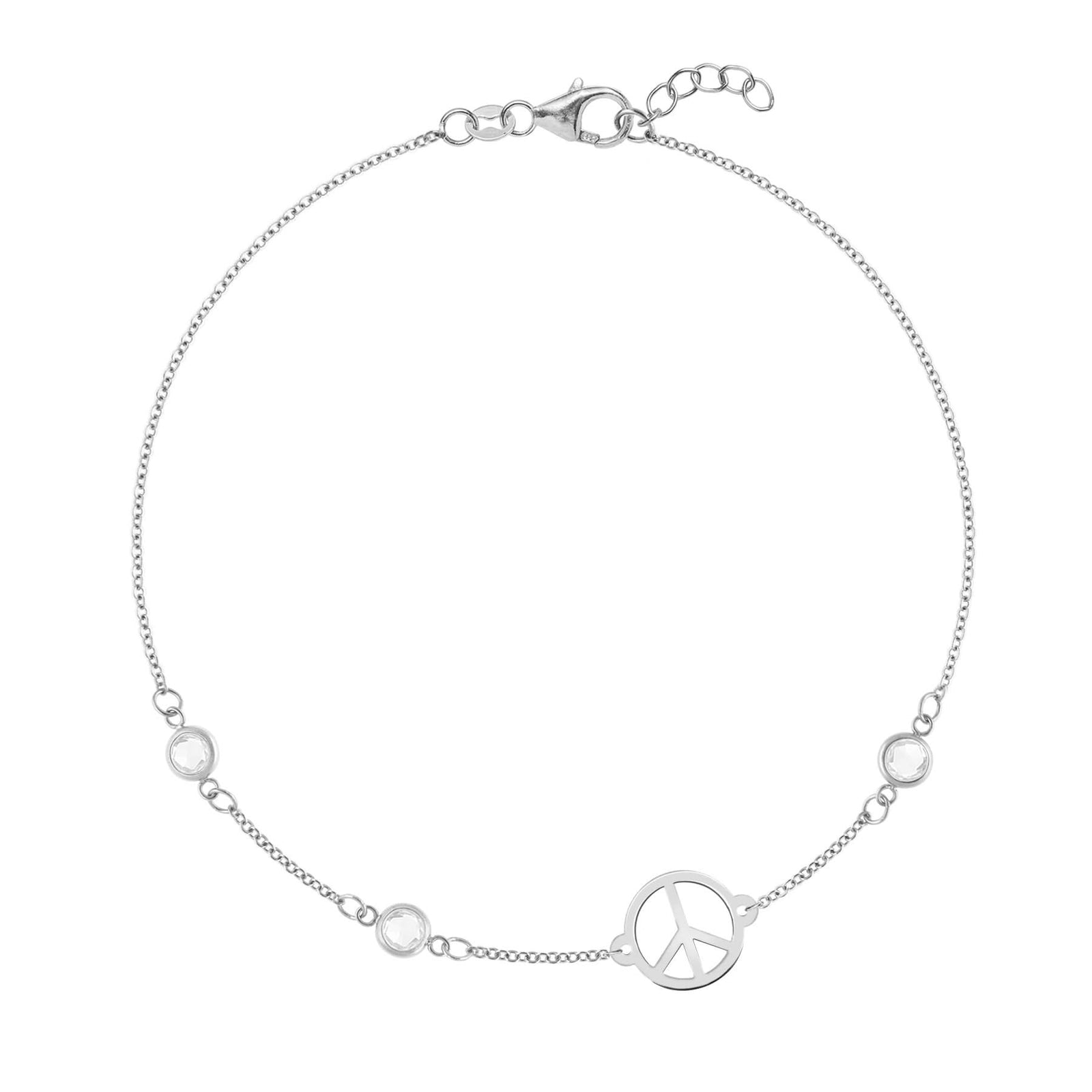 Peace Sign & 3 Birthstone Bracelet in 14k Gold