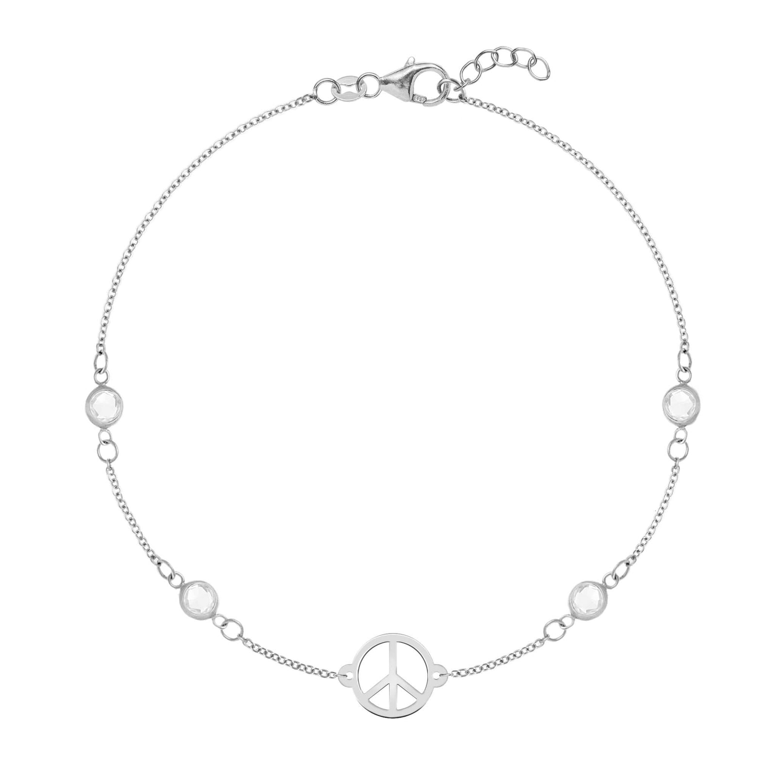 Peace Sign & 4 Birthstone Bracelet in 14k Gold