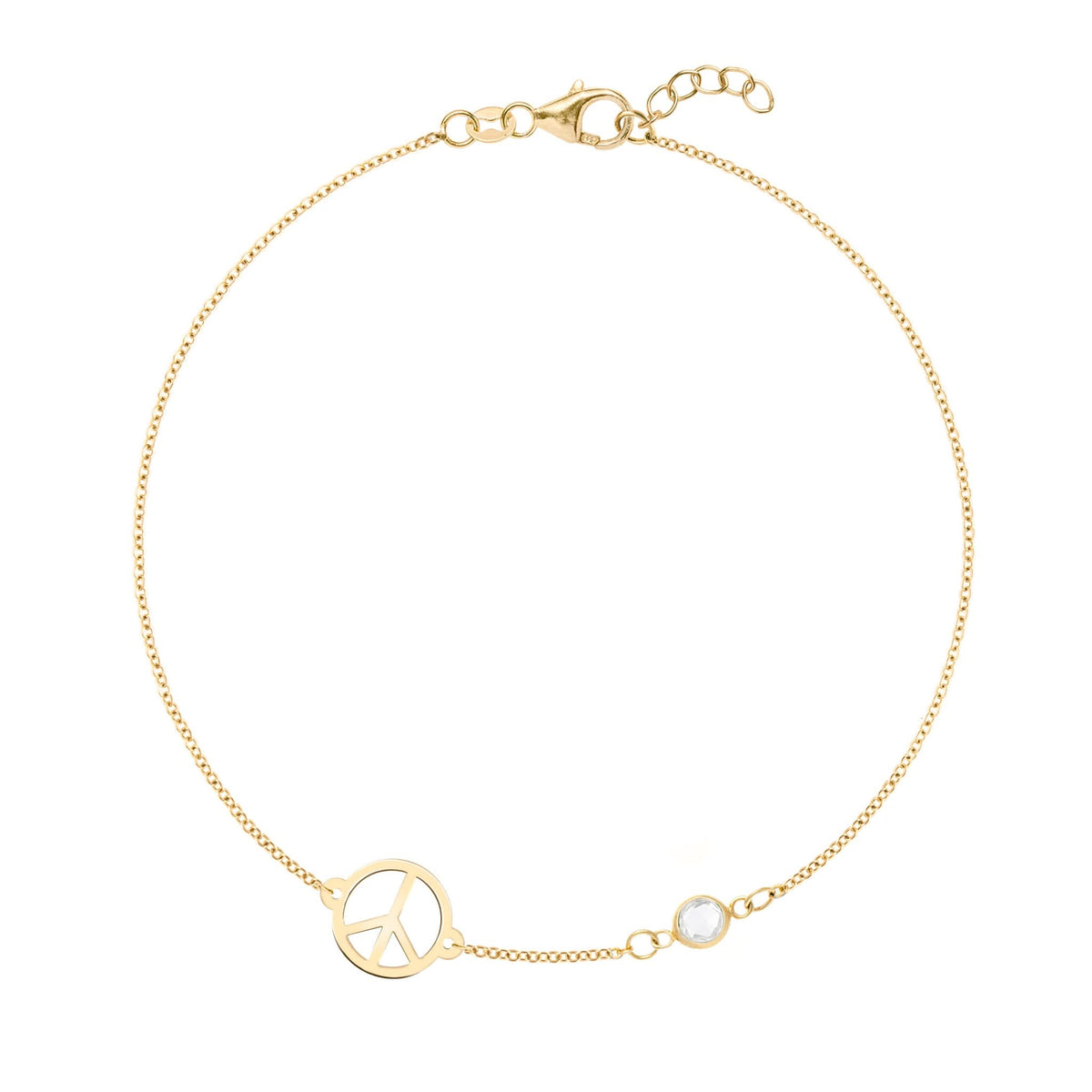 Peace Sign & 1 Birthstone Bracelet in 14k Gold