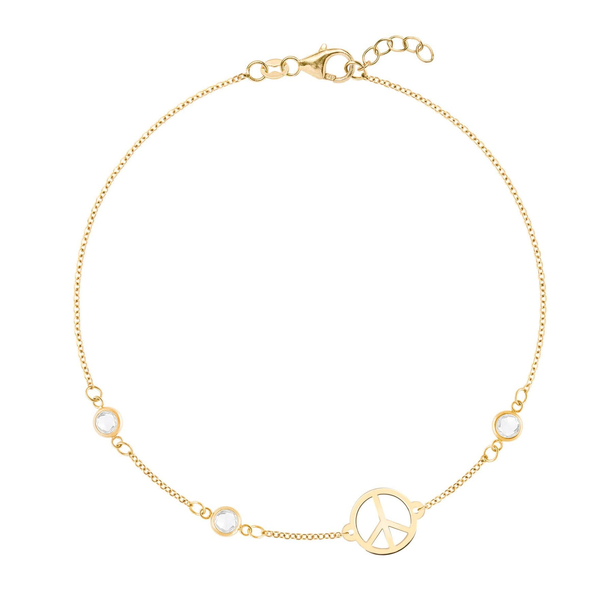 Peace Sign & 3 Birthstone Bracelet in 14k Gold