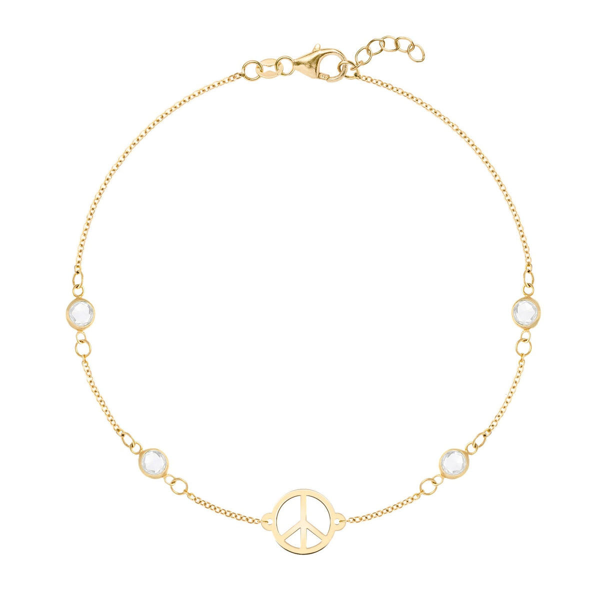 Peace Sign & 4 Birthstone Bracelet in 14k Gold