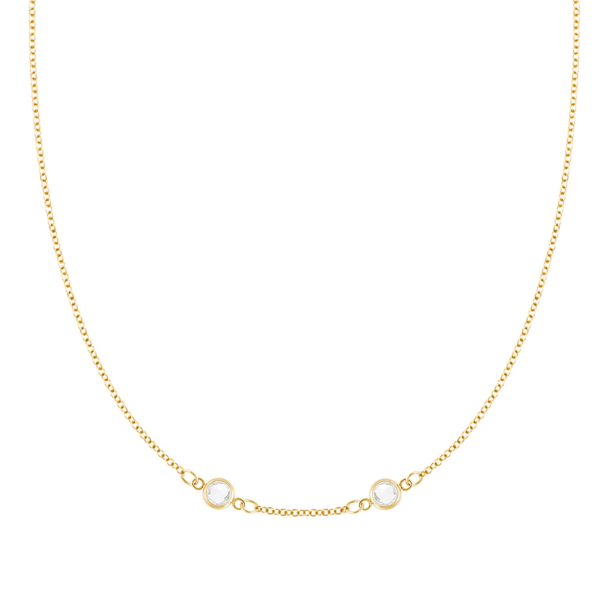 Petite 2 Birthstone Necklace in 14k Gold (Centered)