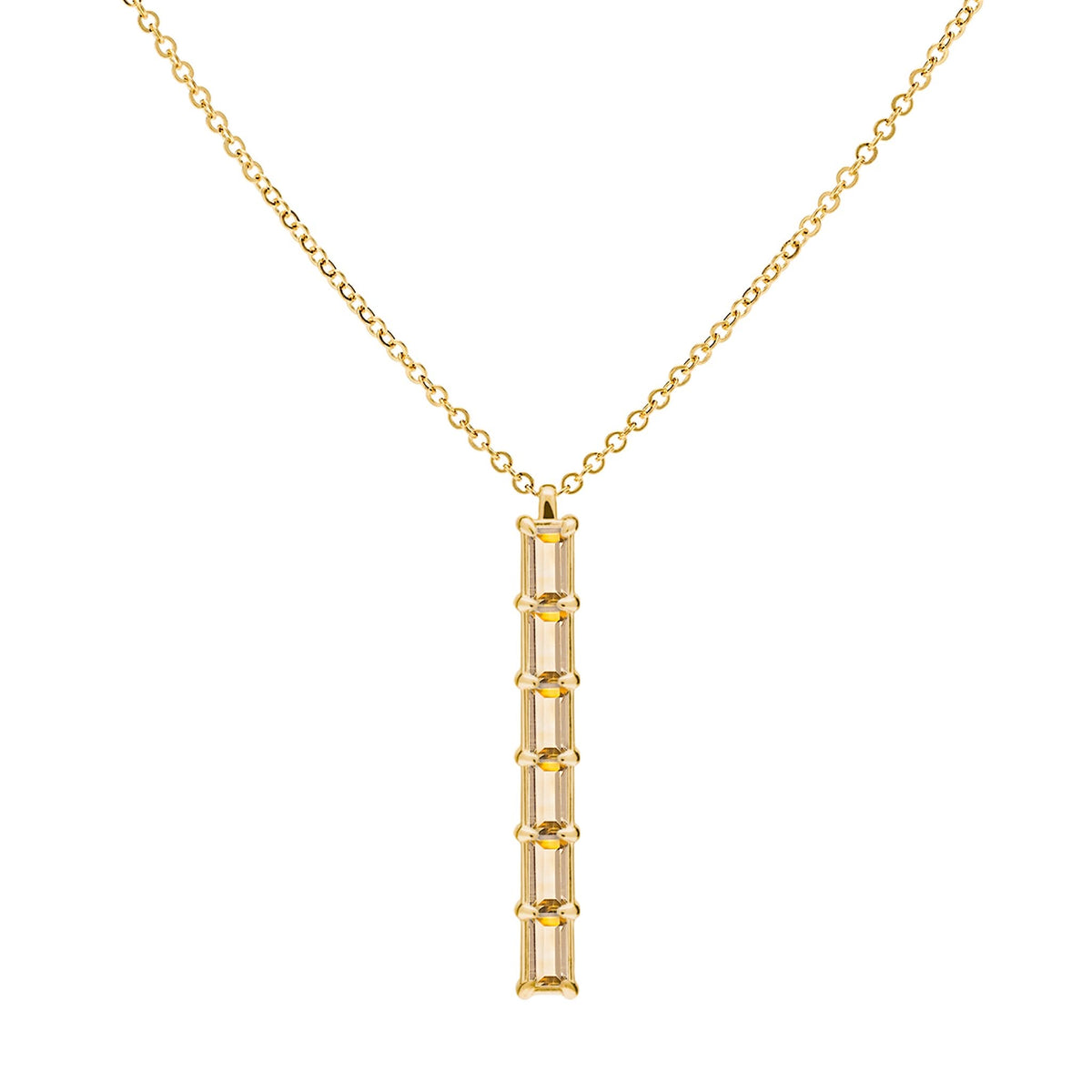 Providence vertical bar pendant featuring 6 petite Citrine baguette stones set in 14k yellow gold - front view
