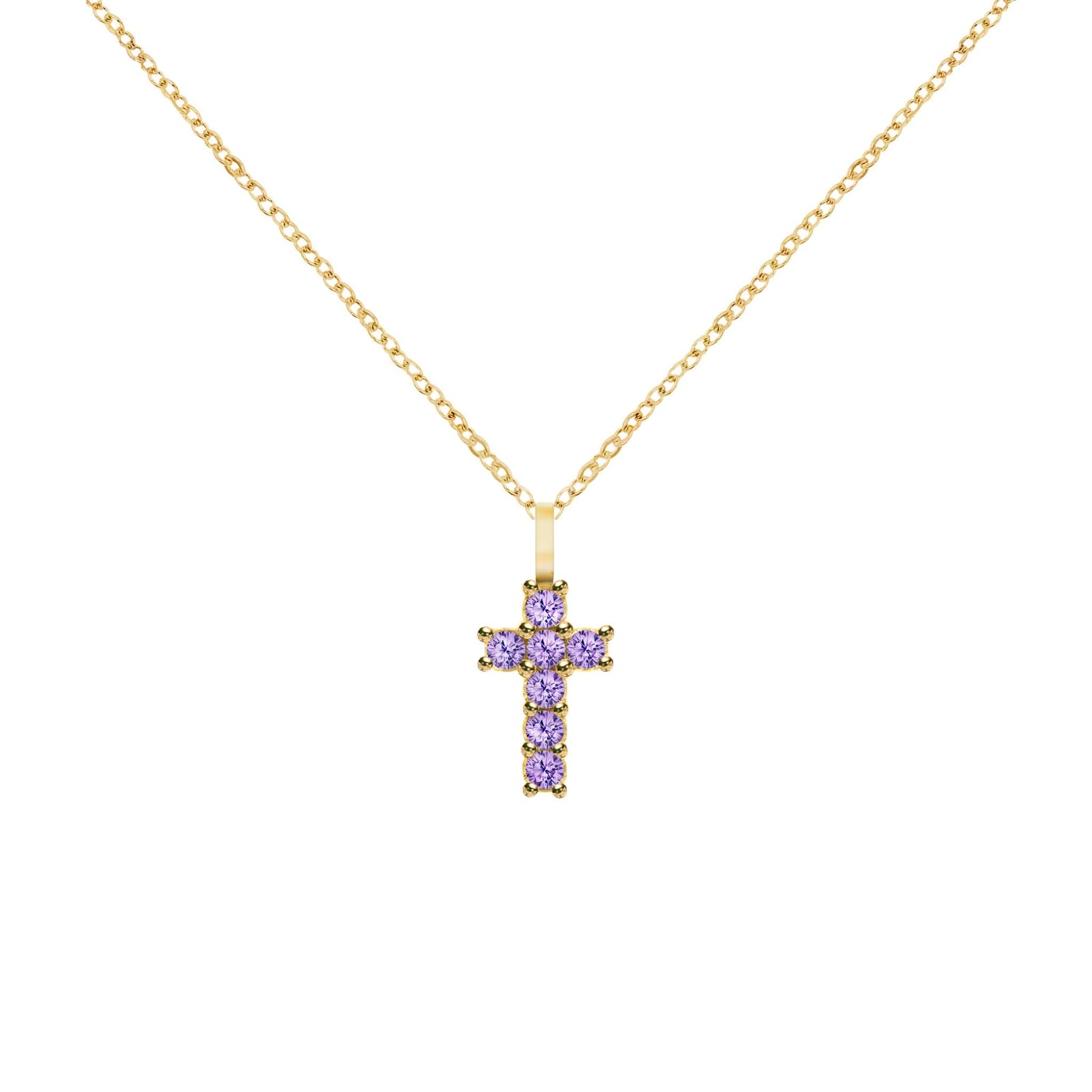 Rosecliff Small Cross Amethyst Pendant in 14k Gold (February)