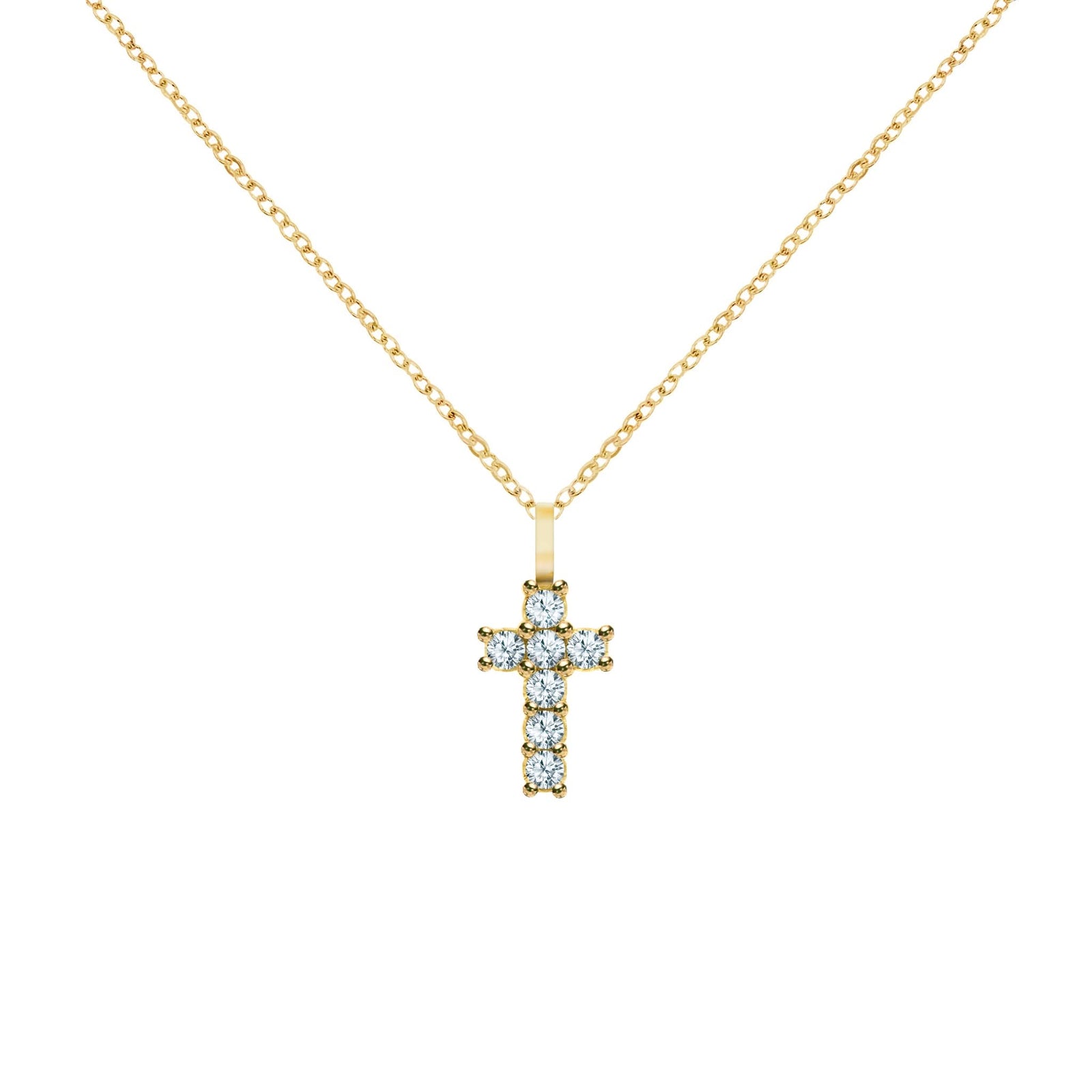 Rosecliff Small Cross Aquamarine Pendant in 14k Gold (March)