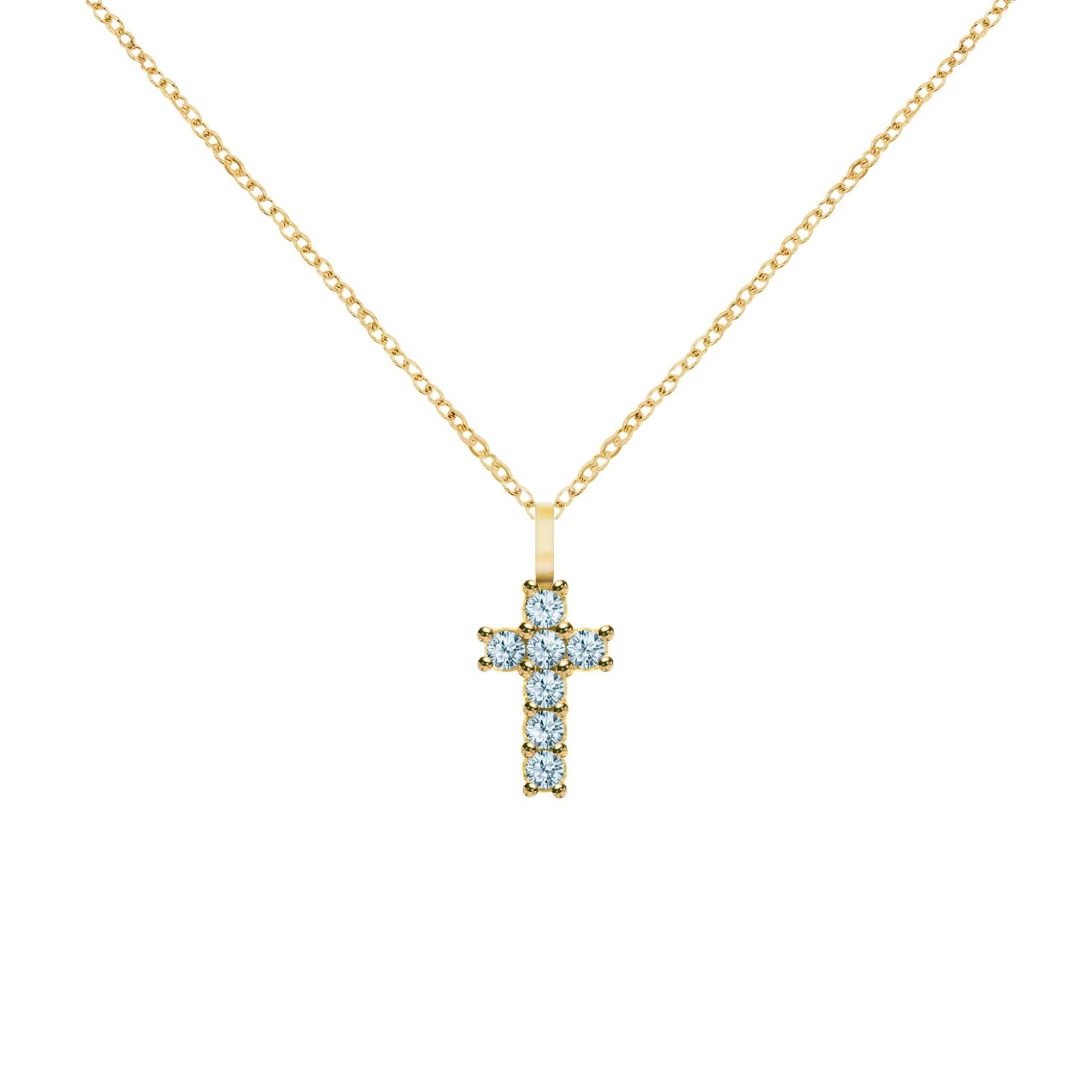 Rosecliff Small Cross Nantucket Blue Topaz Pendant in 14k Gold (December)