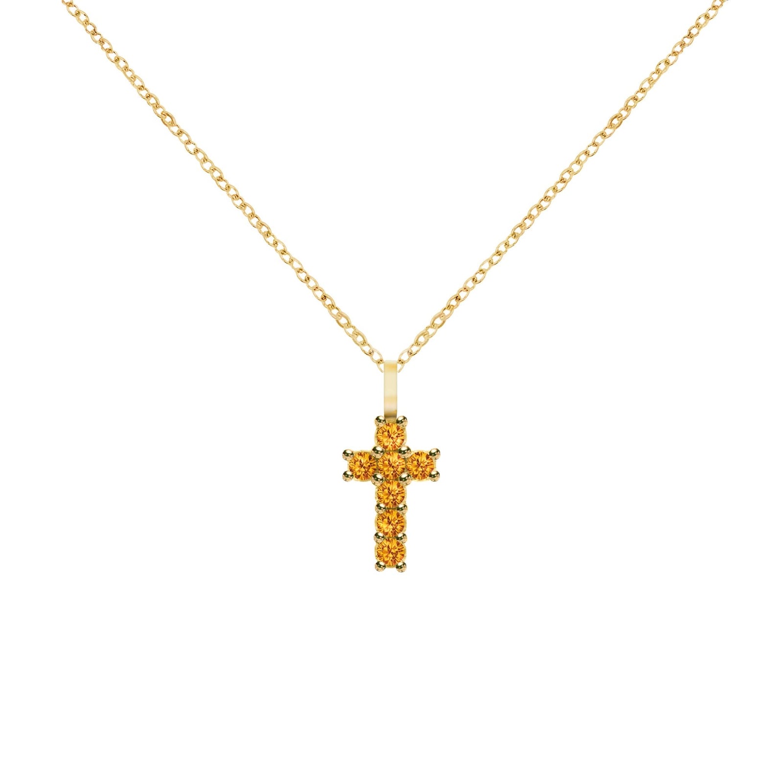 Rosecliff Small Cross Citrine Pendant in 14k Gold (November)