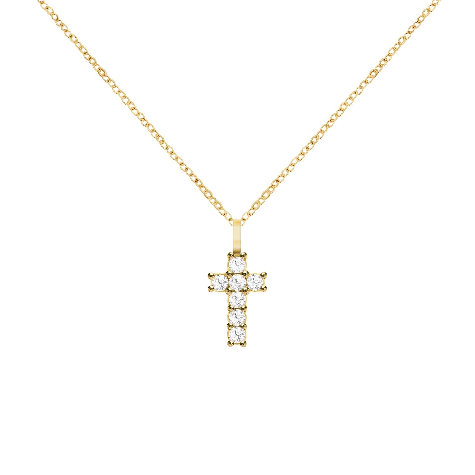 Rosecliff Small Cross Diamond Pendant in 14k Gold (April)