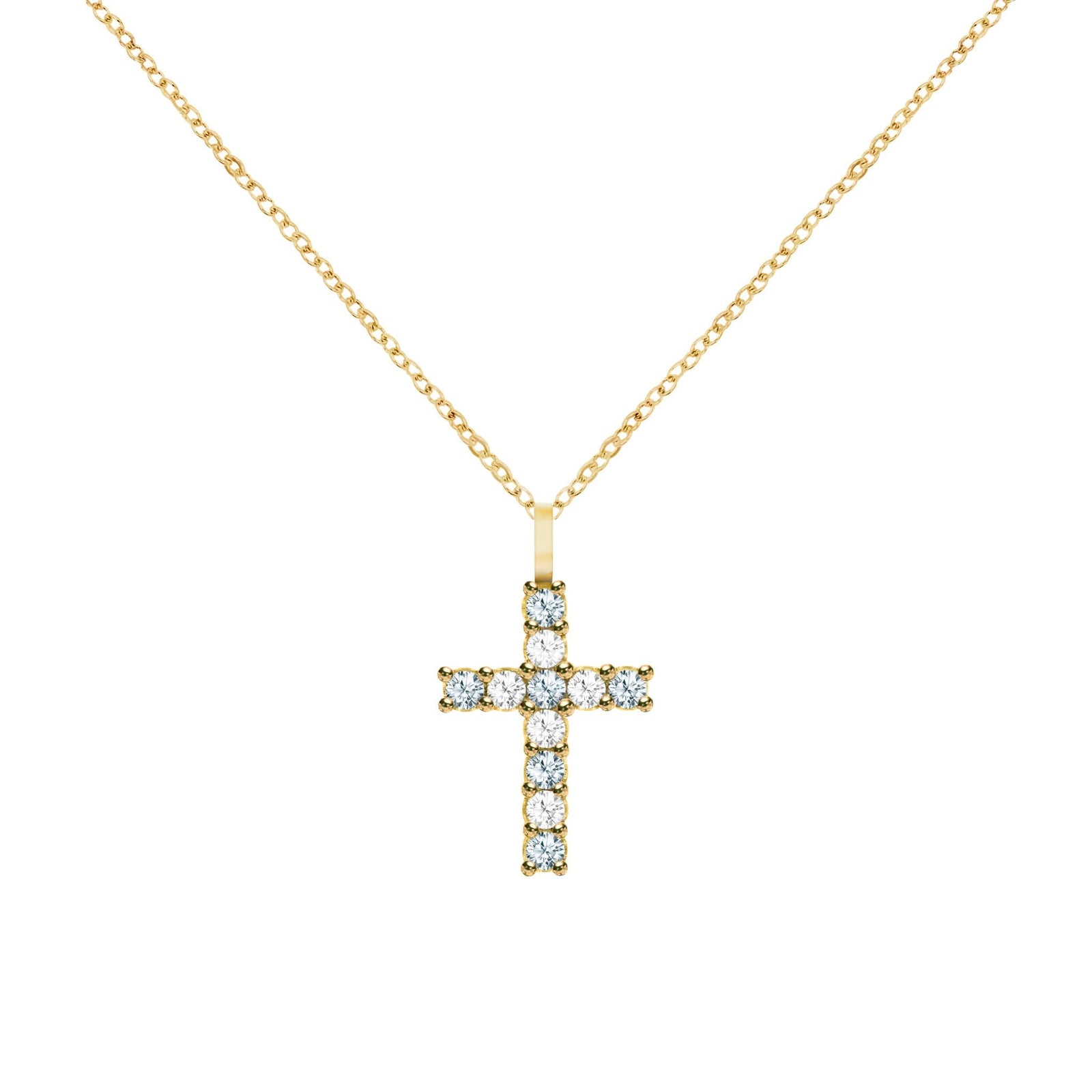 Rosecliff Cross Diamond & Aquamarine Pendant in 14k Gold (March)
