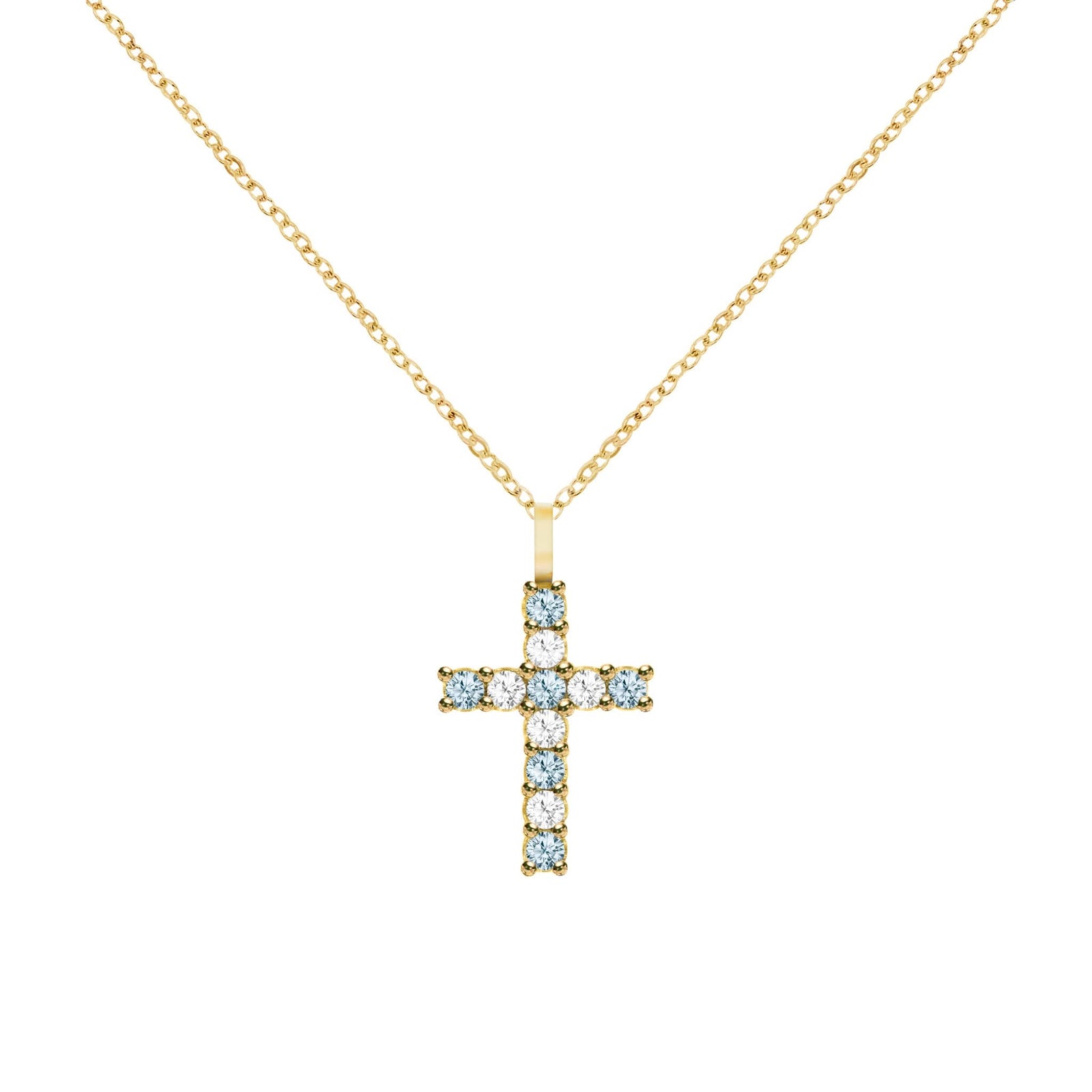 Rosecliff Cross Diamond & Nantucket Blue Topaz Pendant in 14k Gold (December)