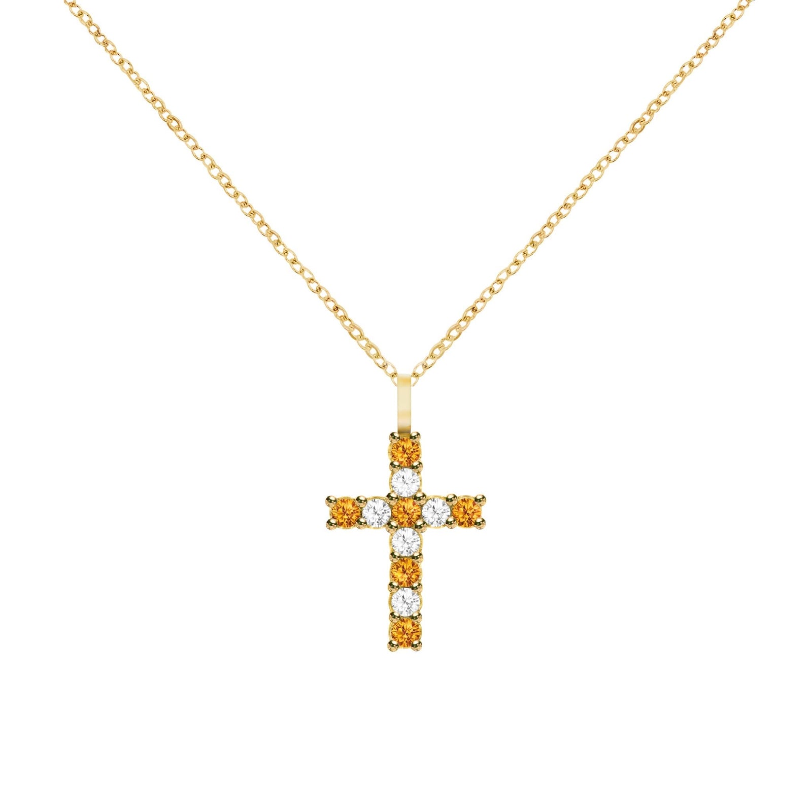 Rosecliff Cross Diamond & Citrine Pendant in 14k Gold (November)