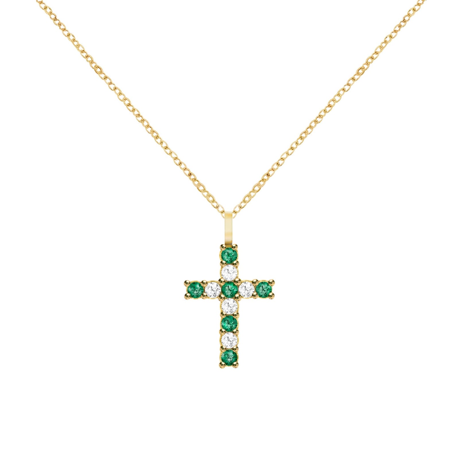 Rosecliff Cross Diamond & Emerald Pendant in 14k Gold (May)