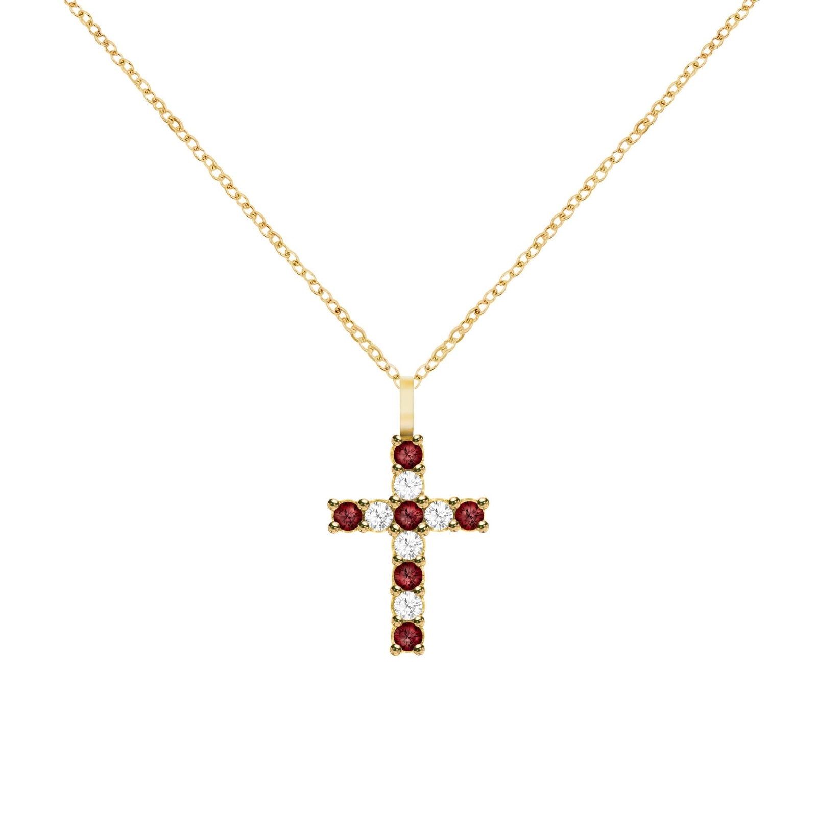 Rosecliff Cross Diamond & Garnet Pendant in 14k Gold (January)