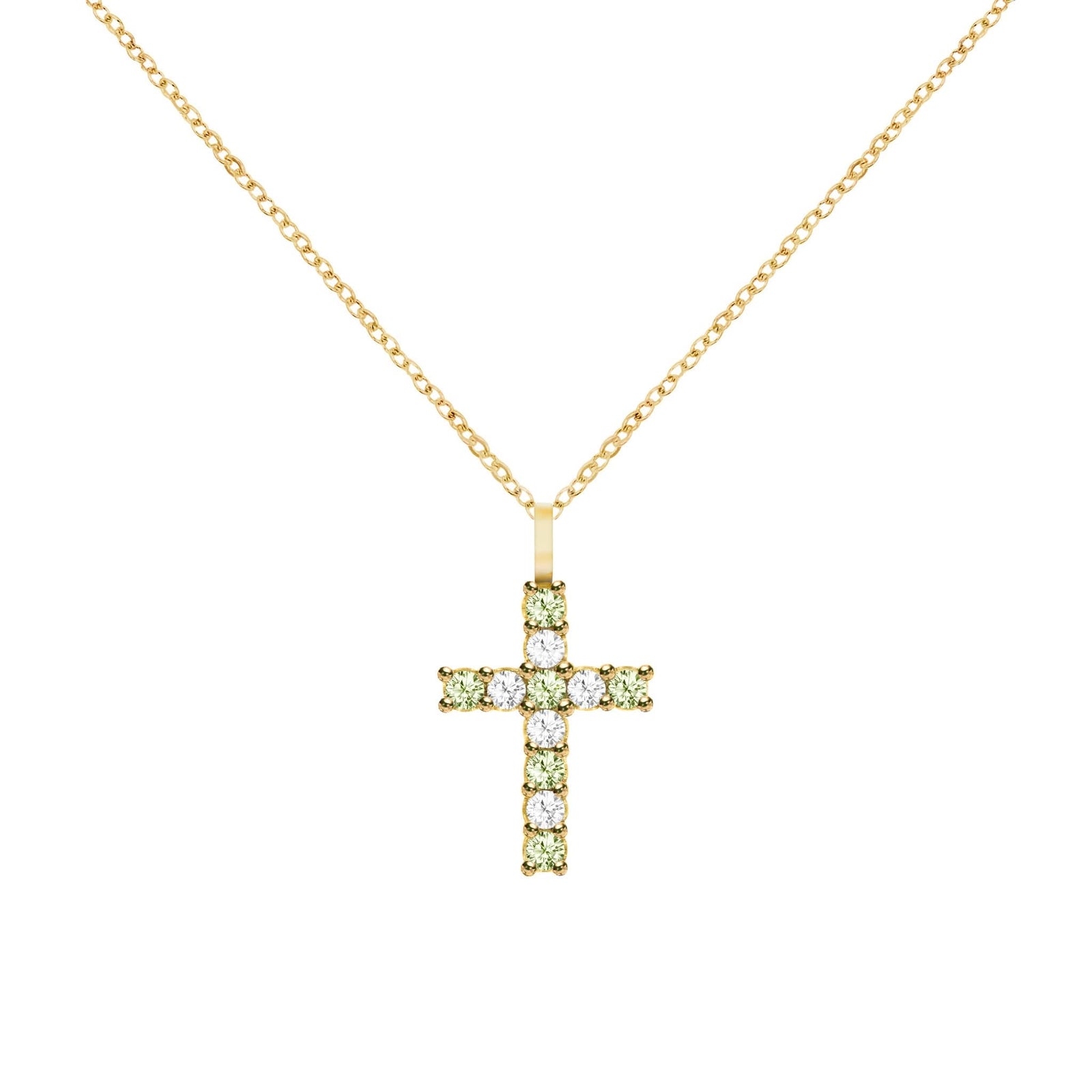 Rosecliff Cross Diamond & Peridot Pendant in 14k Gold (August)