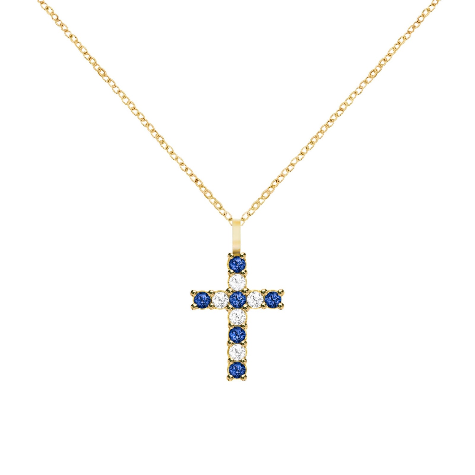 Rosecliff Cross Diamond & Sapphire Pendant in 14k Gold (September)