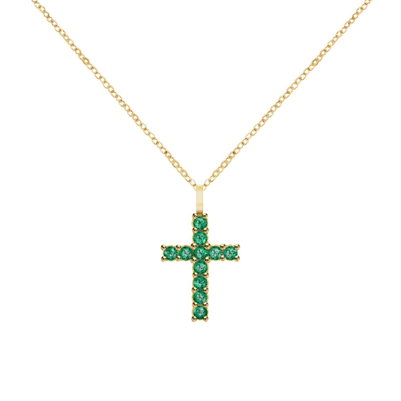 Rosecliff Cross Emerald Pendant in 14k Gold (May)