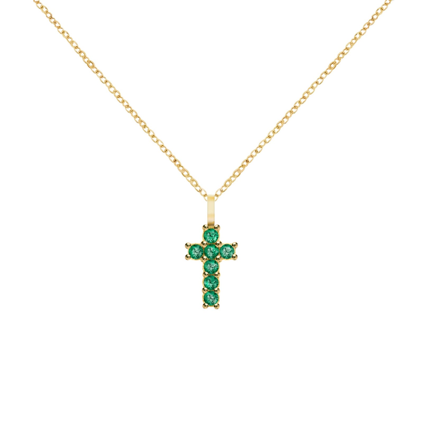 Rosecliff Small Cross Emerald Pendant in 14k Gold (May)