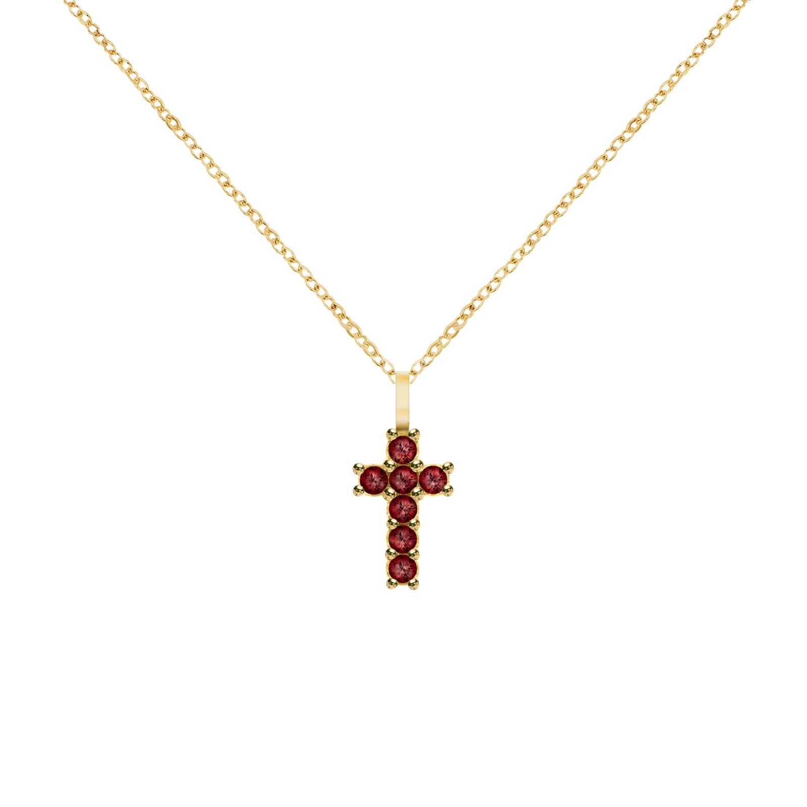 Rosecliff Small Cross Garnet Pendant in 14k Gold (January)