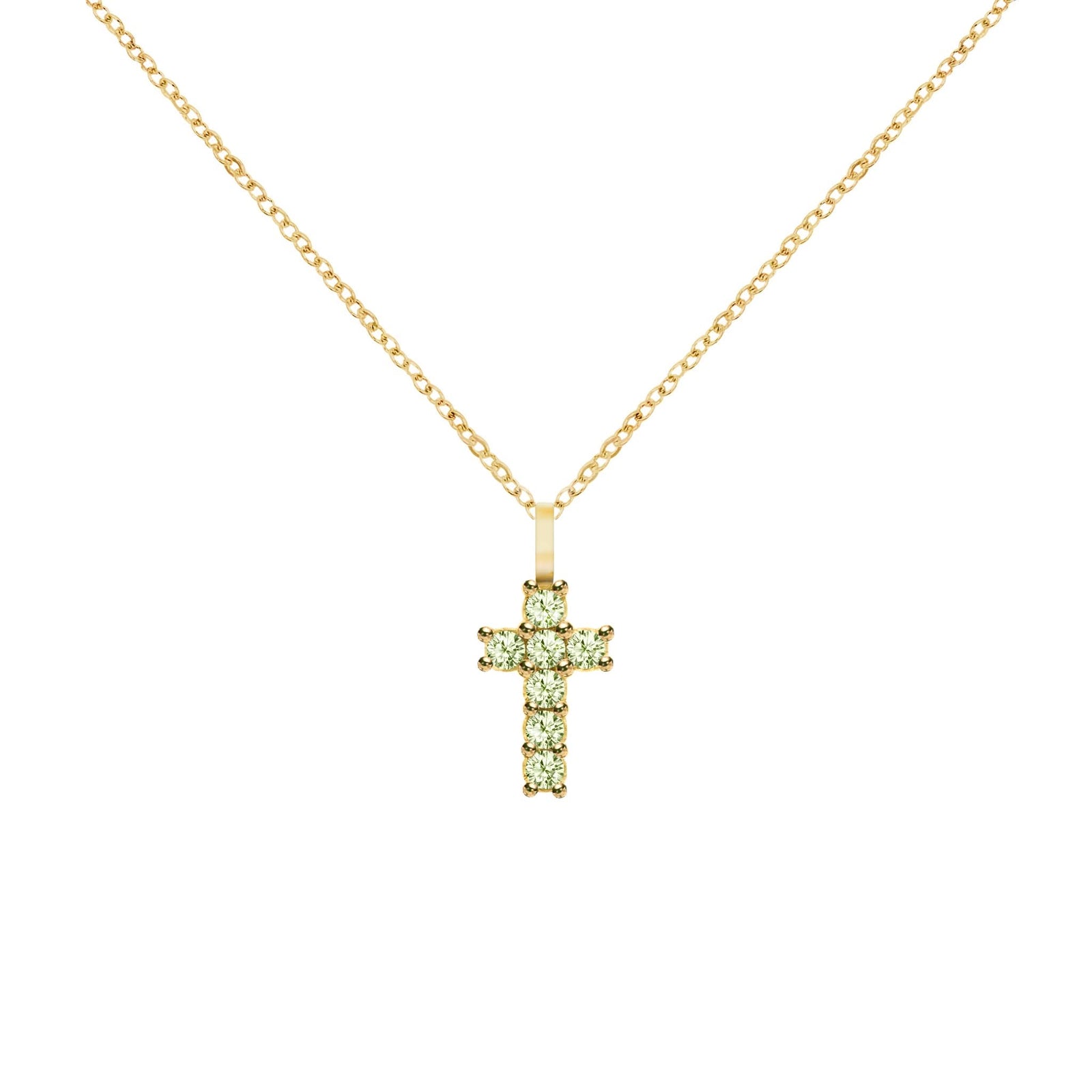 Rosecliff Small Cross Peridot Pendant in 14k Gold (August)