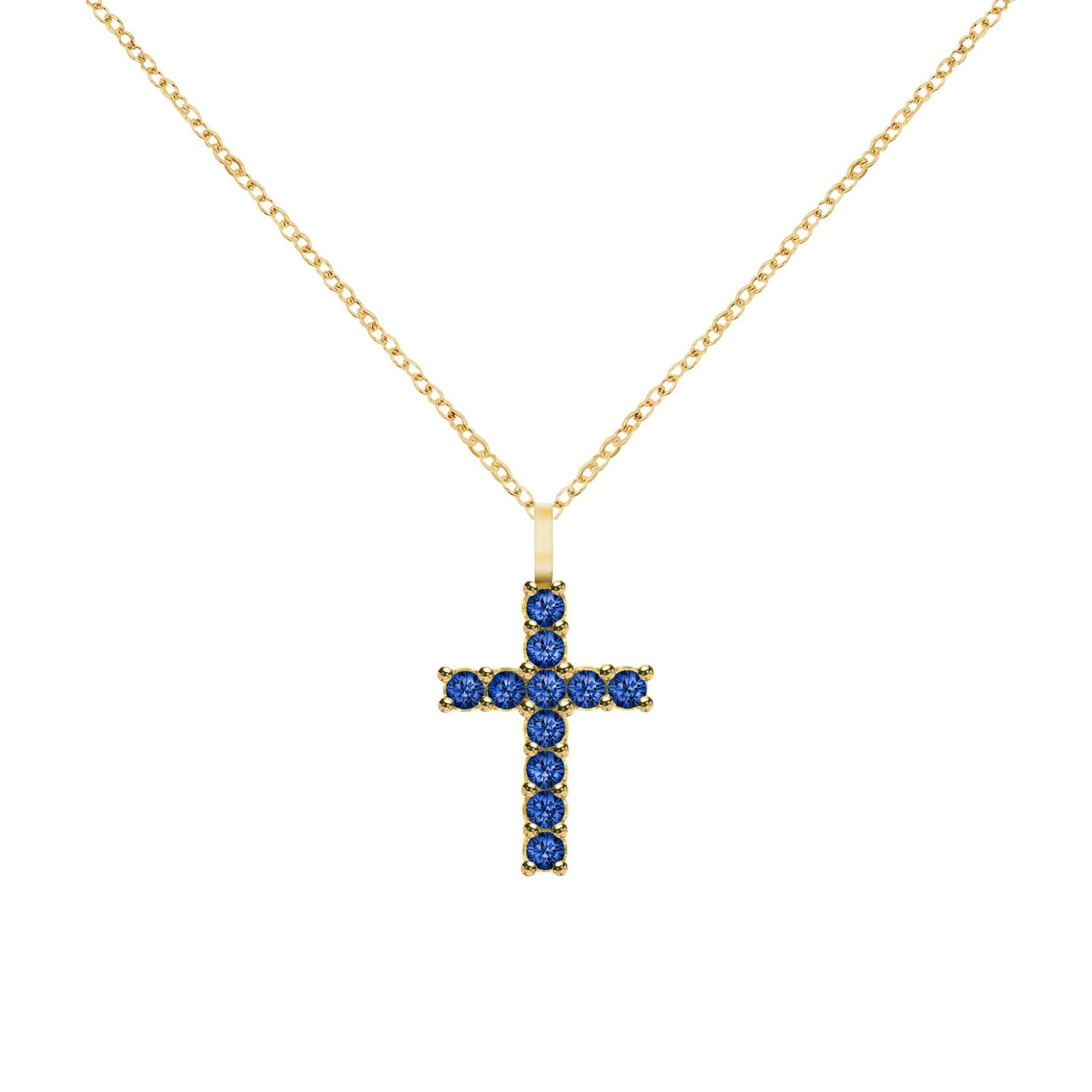 Rosecliff Cross Sapphire Pendant in 14k Gold (September)