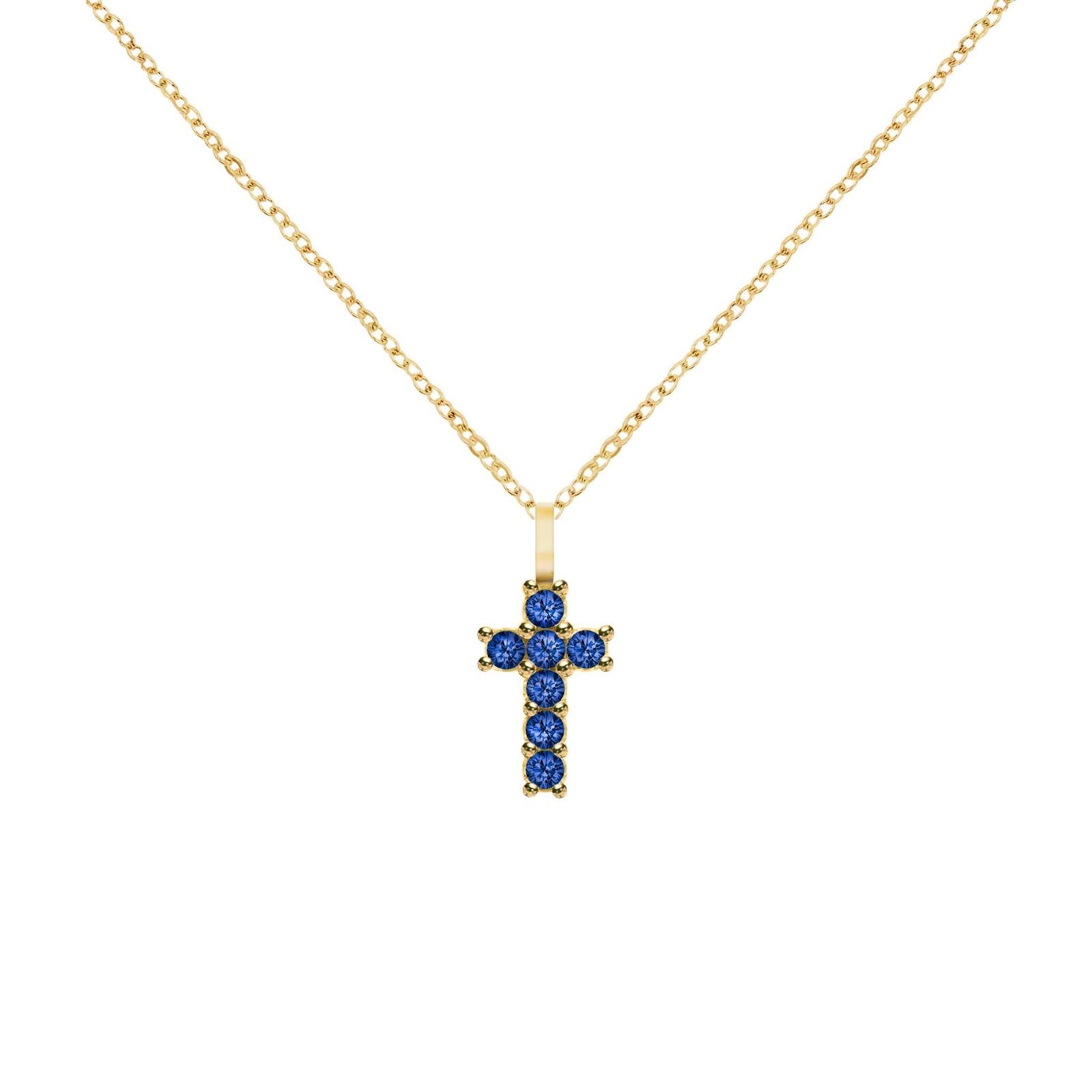 Rosecliff Small Cross Sapphire Pendant in 14k Gold (September)