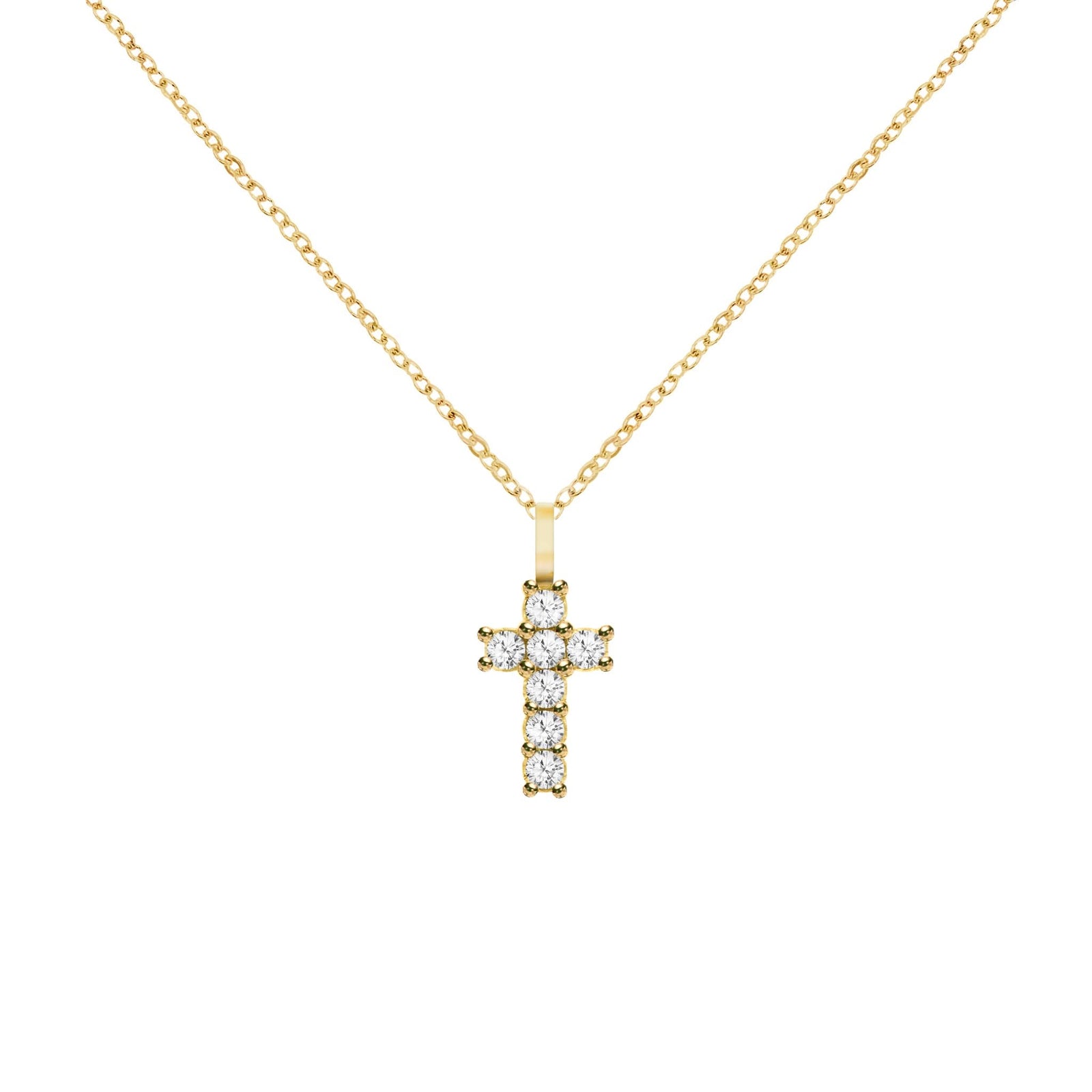 Rosecliff Small Cross White Topaz Pendant in 14k Gold (April)