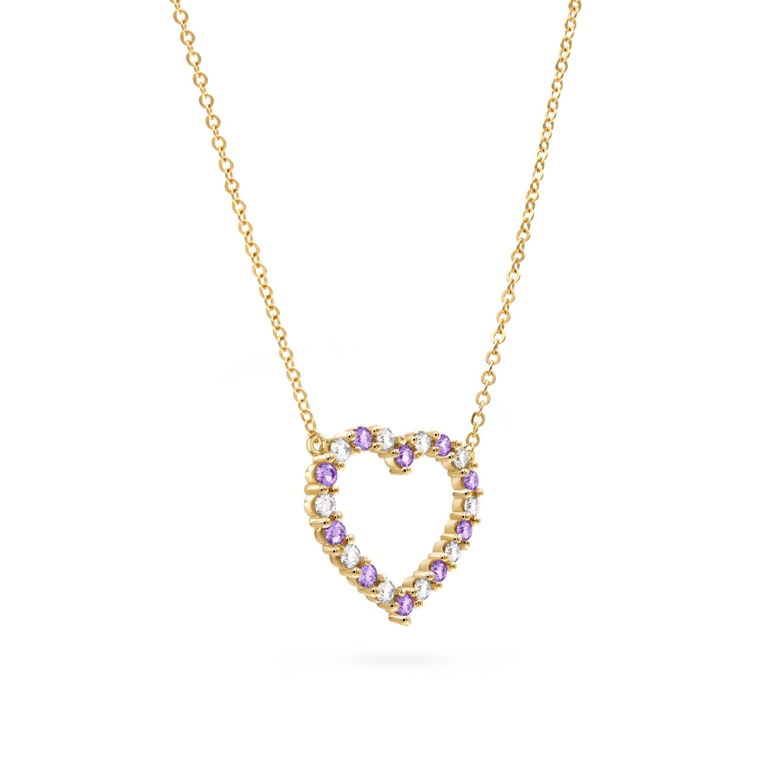 Rosecliff Heart Diamond & Amethyst Necklace in 14k Gold (February)