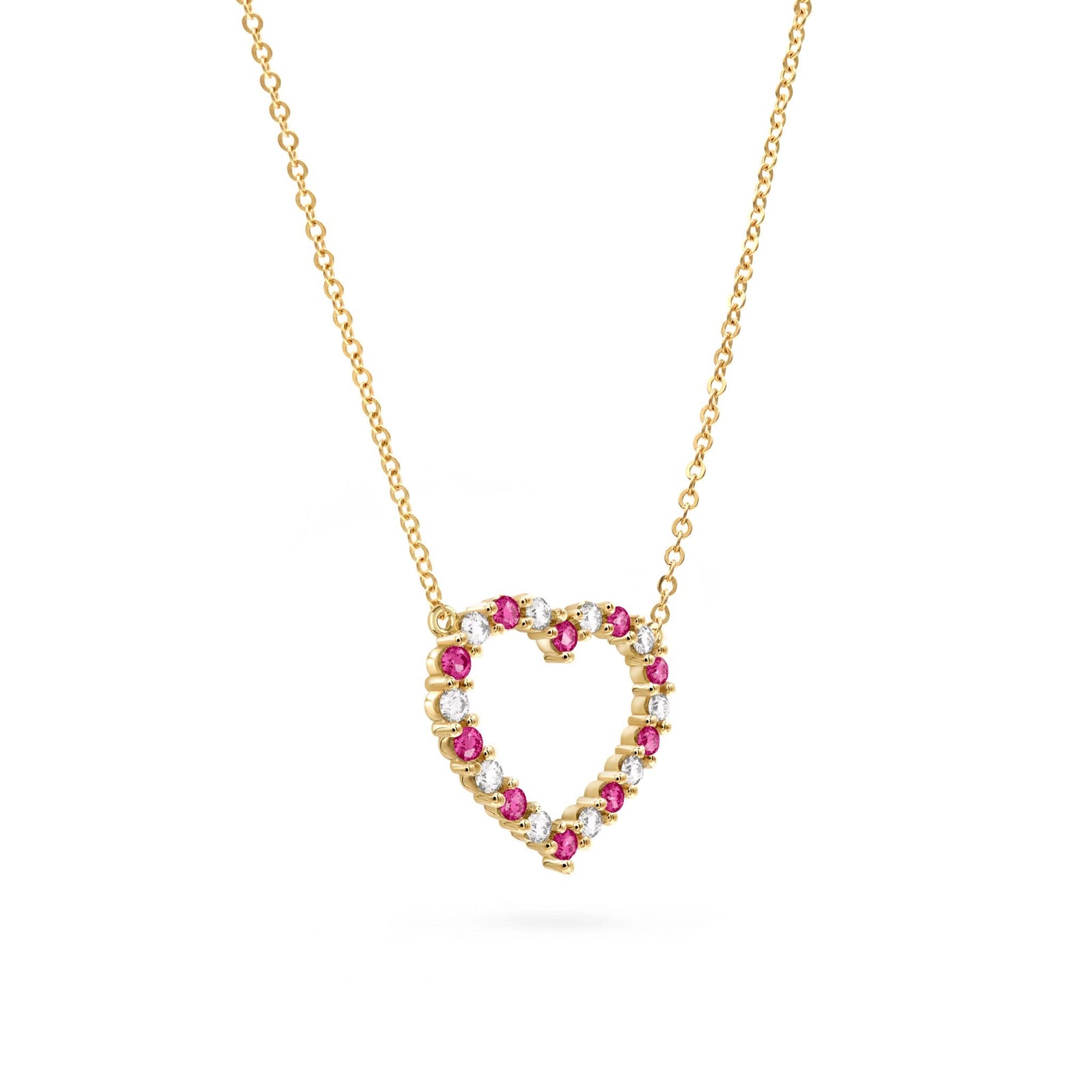Rosecliff Heart Diamond & Ruby Necklace in 14k Gold (July)