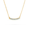 Rosecliff bar necklace with eleven 2 mm faceted round cut Nantucket blue topaz prong set in solid 14k gold - angled view