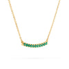 Rosecliff bar necklace with eleven 2 mm faceted round cut emeralds prong set in solid 14k yellow gold - angled view